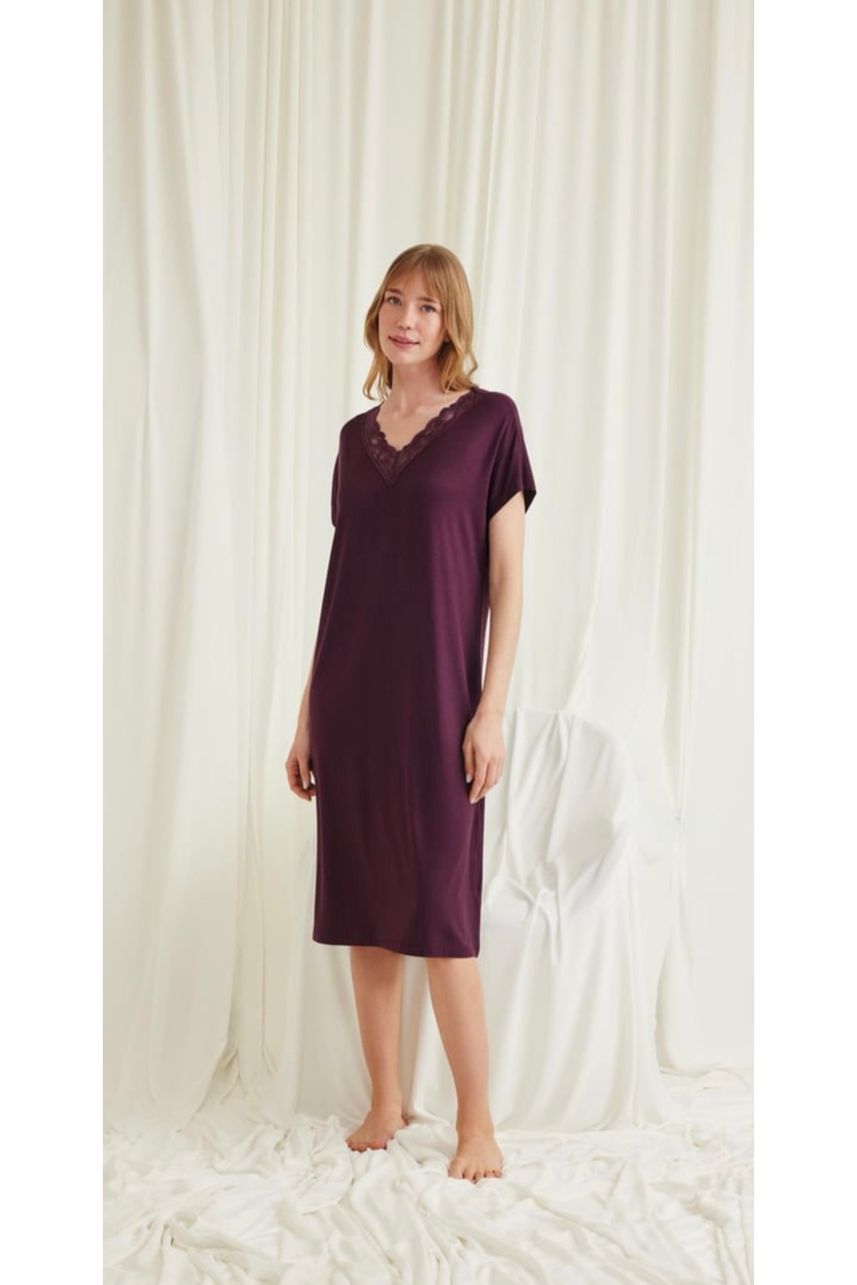 NightLove Monamise Dantelli Kısa Kollu Gecelik 18584