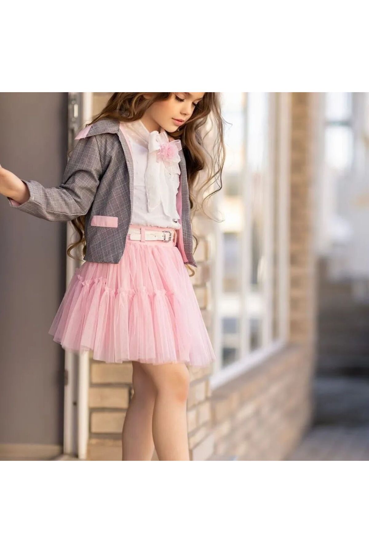 KOKOŞ BEBEK Kız Çocuk 7 Parça Kombin Takım (Ceket, Etek, Gömlek, Badi, Toka, Broş, Kemer) – 3-7 Yaş fotoğrafı 3 (önizleme)