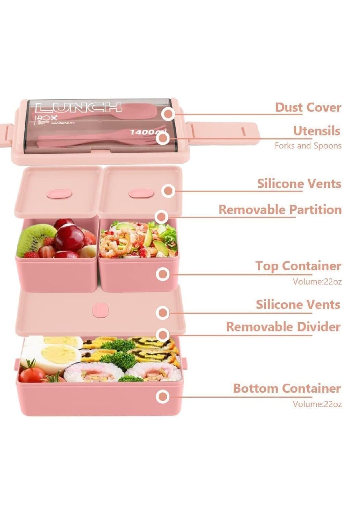 erorex-Bento Box, Double Stackable Bento Lunch Box,Leak Proof Ecofriendly Insulated Lunch Box Spoon Fork, 2
