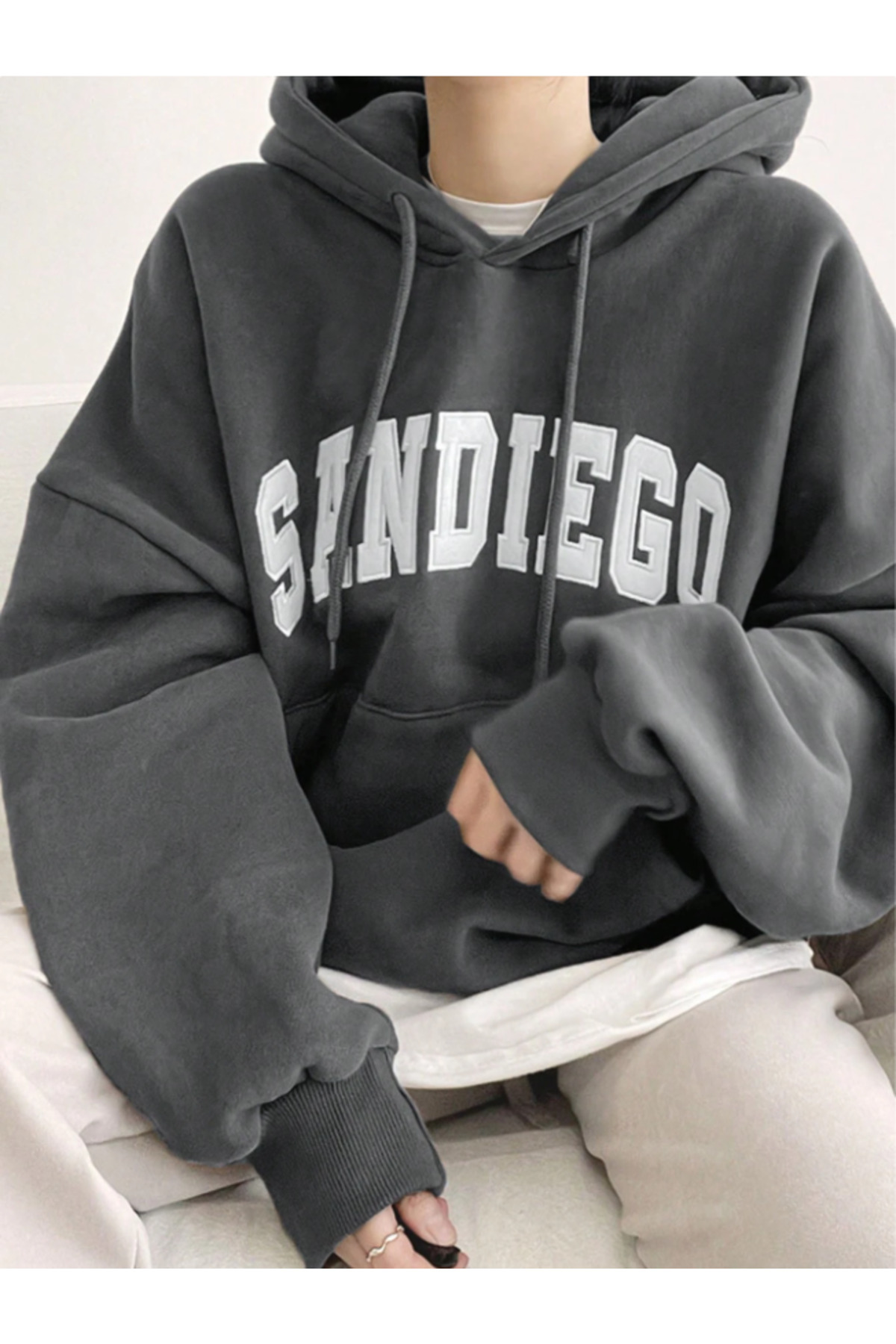 Unisex Erkek/Kadın SANDIEGO Renkli Özel Baskılı Pamuklu Oversize Kapüşonlu Sweatshirt — رنگارنگ SANDIEGO-REVASSER- — تصویر 5 از 6