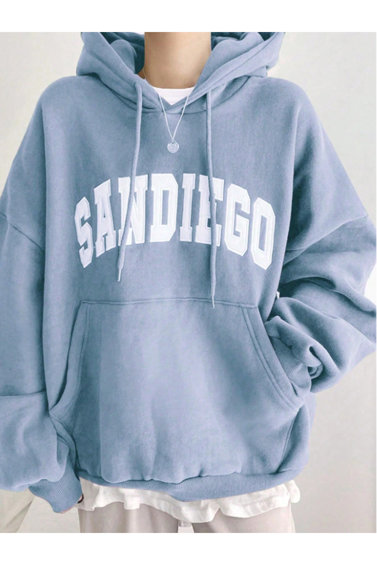 Revasser Unisex Erkek/Kadın SANDIEGO Renkli Özel Baskılı Pamuklu Oversize Kapüşonlu Sweatshirt görsel 2