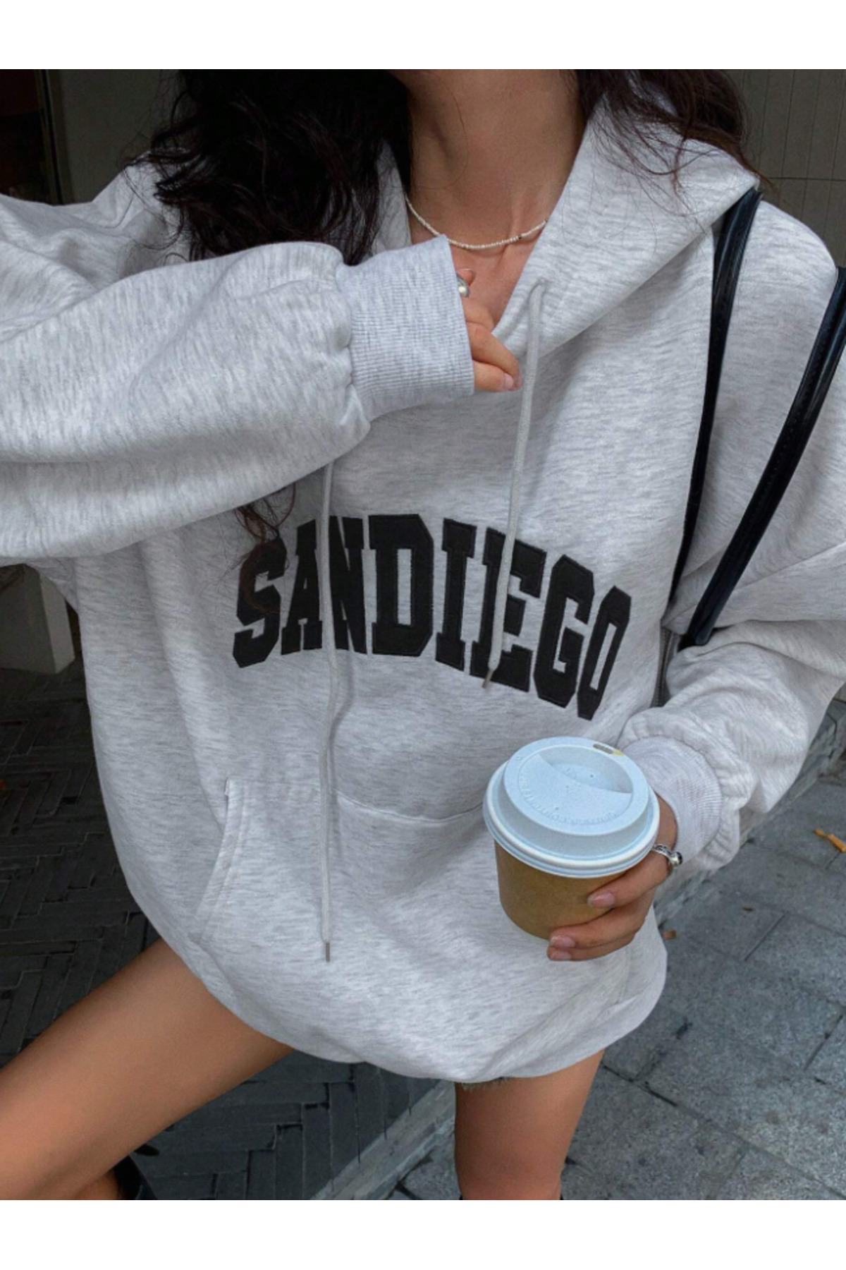 Revasser Unisex Erkek/Kadın SANDIEGO Renkli Özel Baskılı Pamuklu Oversize Kapüşonlu Sweatshirt görsel 3