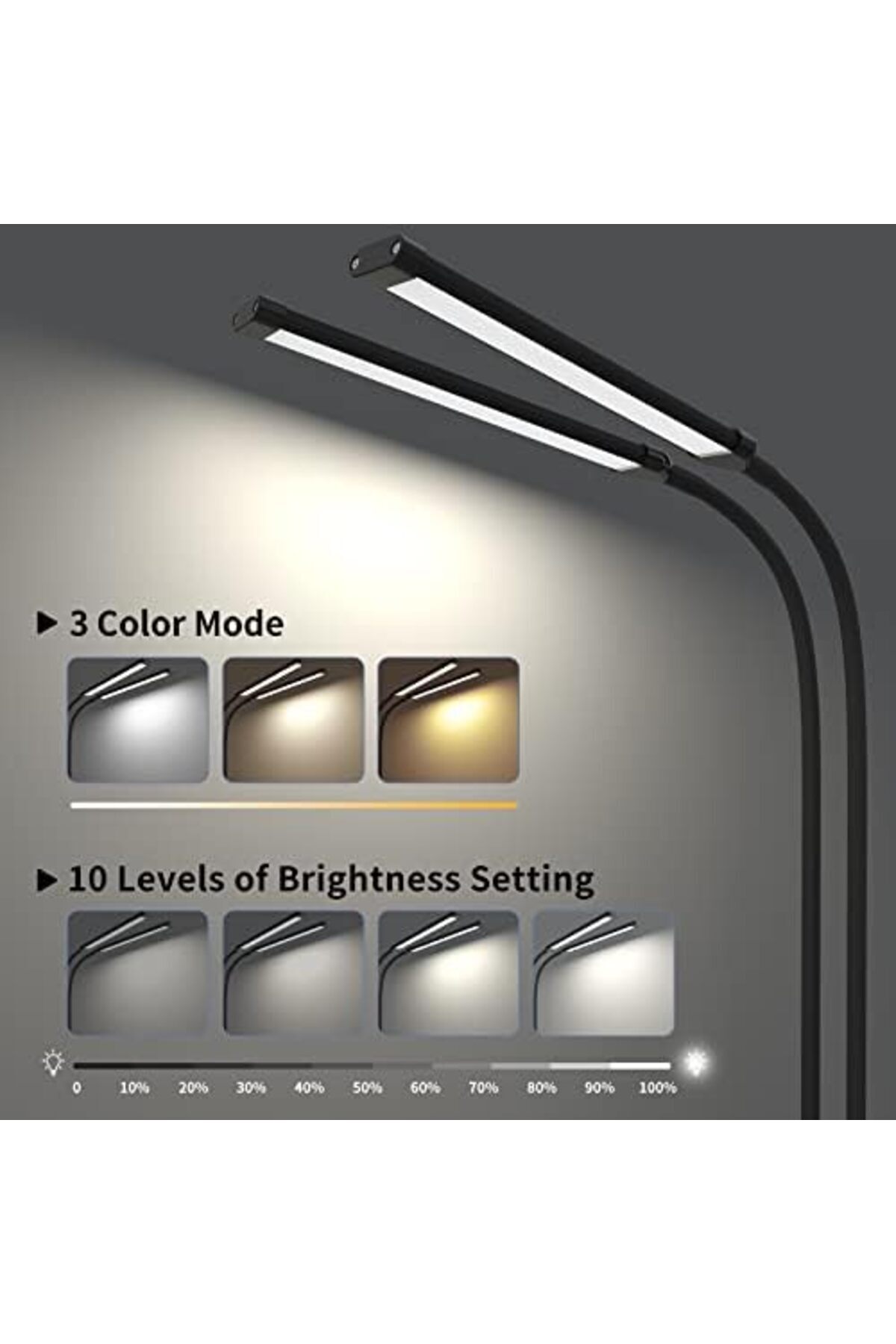 Generic-144 LED Desk Lamp with Clamp, [3 Color & 10 Brightness] Dimmable Reading Lamp with 27.6'' Flexible G 4