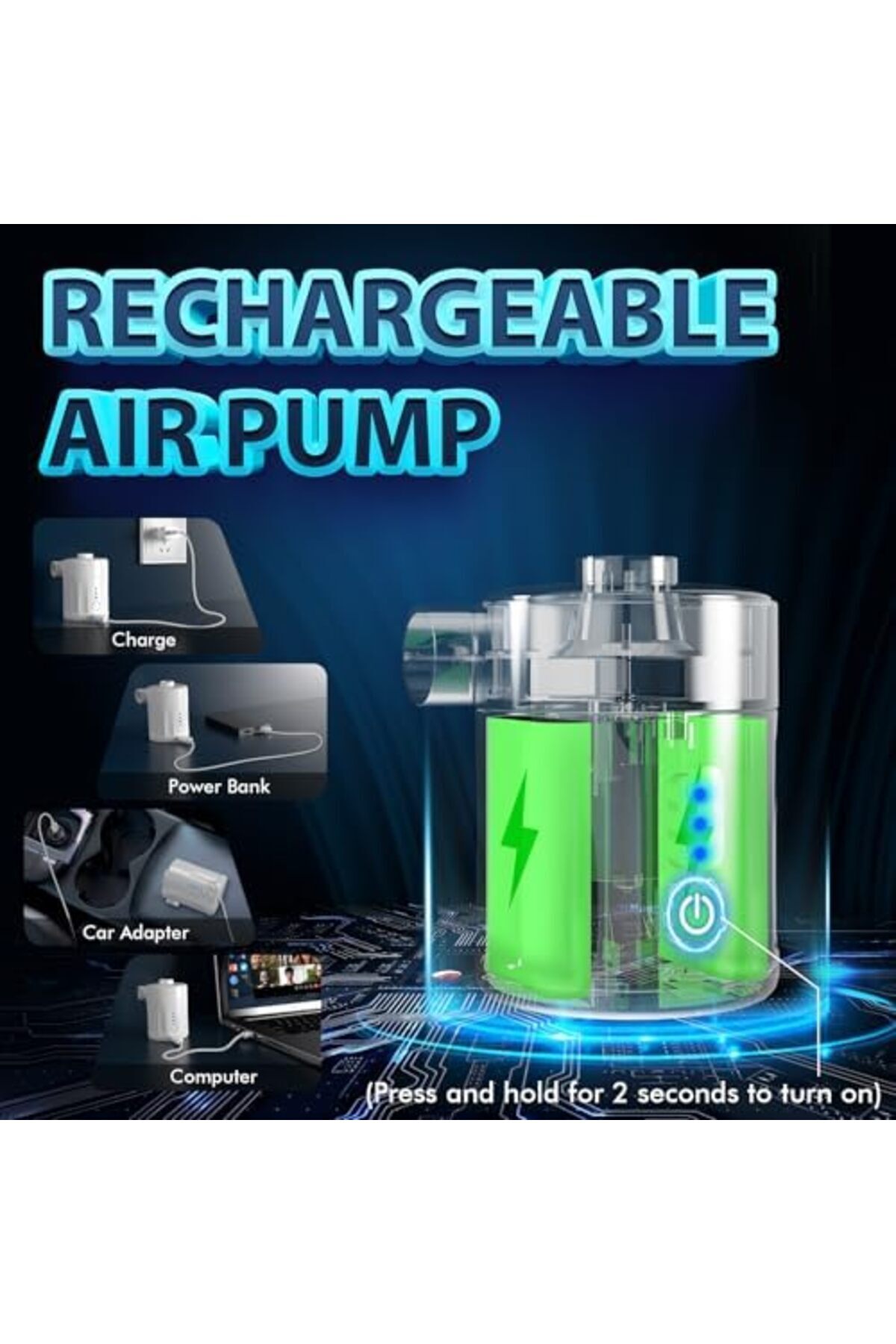 Generic-Mojimdo Portable Electric Air Pump for Inflatables, Rechargeable Battery Air Pump for Airbed, 2-in-1 6