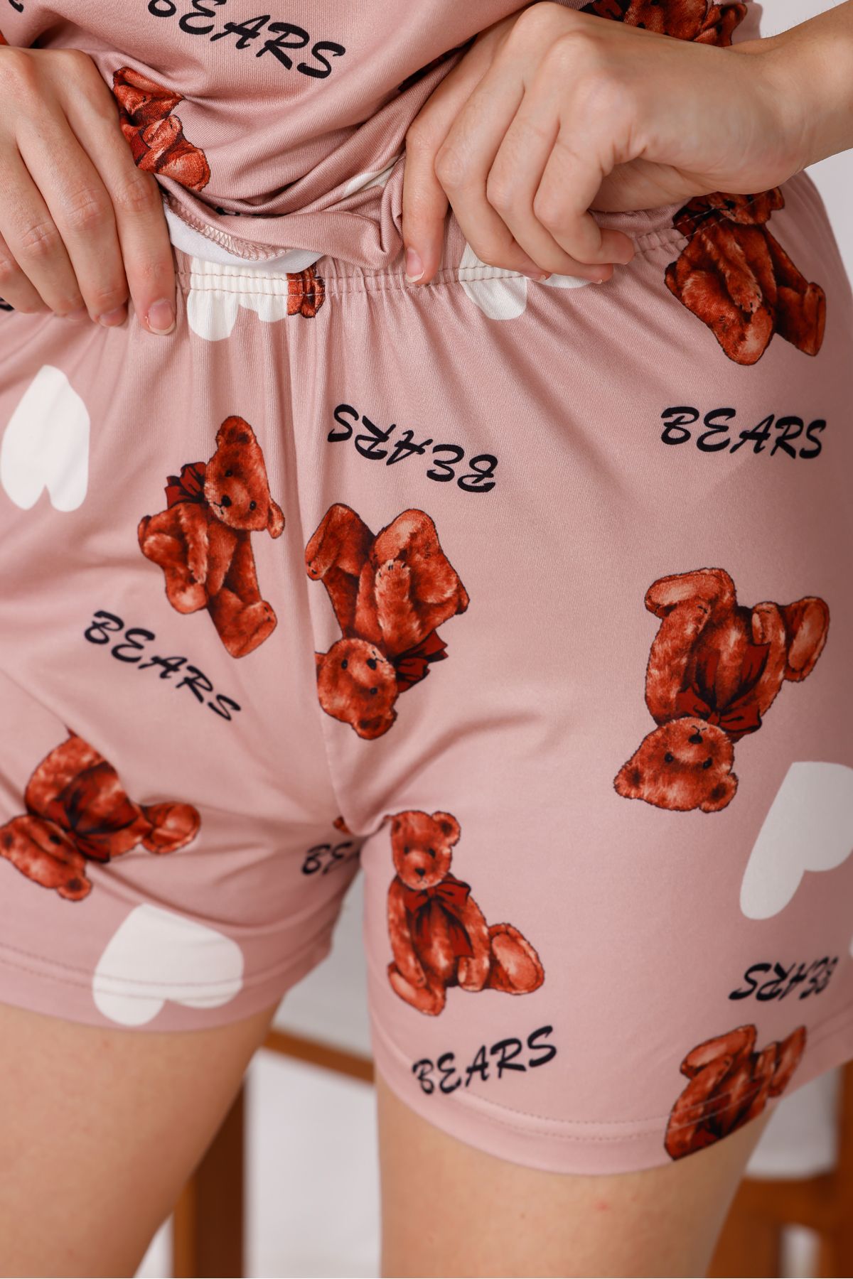 Arvin Pijama-Bears Printed Soft Textured Fabric Knitted Pajama Set with String Strap Shorts 6