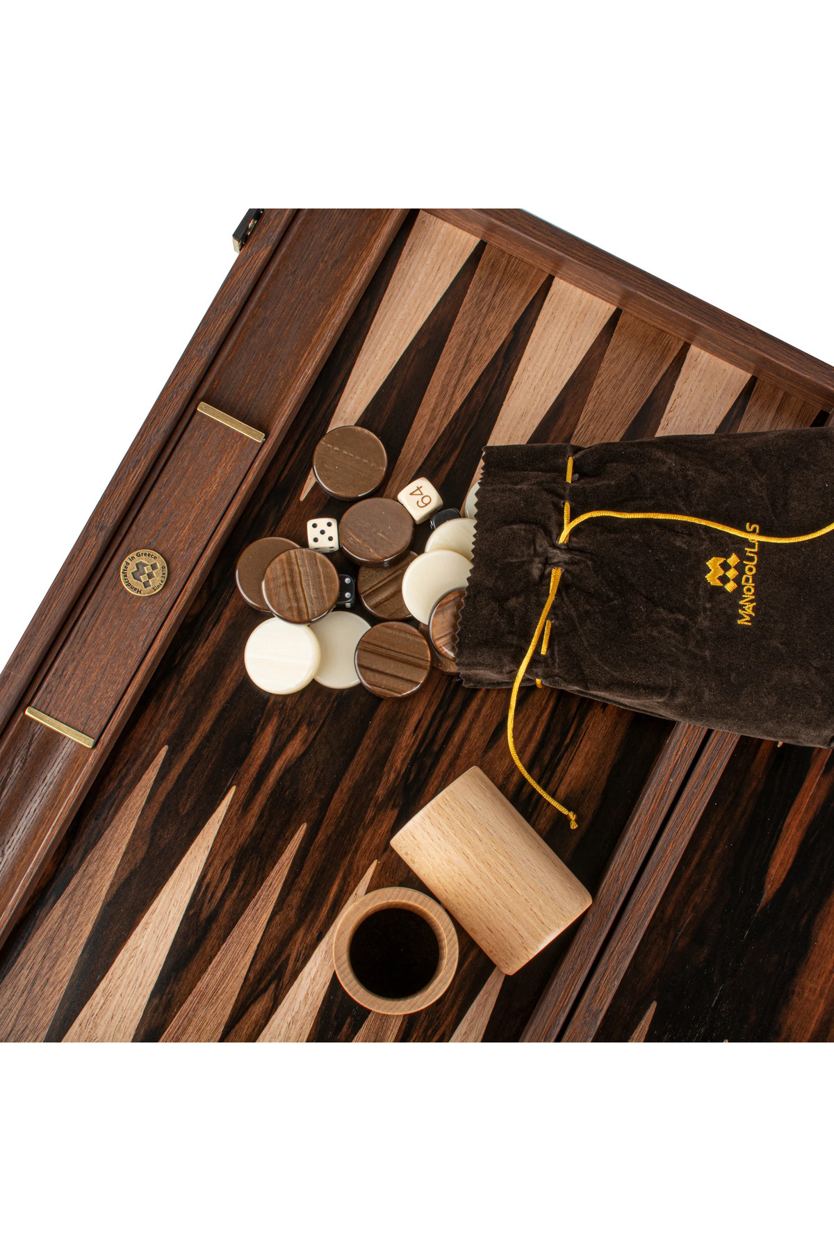 Manopoulos-Super Premium backgammon game made of handmade Macassar ebony with walnut and oak points 6