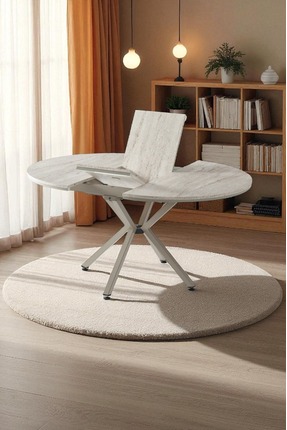 DENGEMA Zenit Plus Açılır Yuvarlak Masa (Sandalyesiz) – Traverten Desen, Kapu...