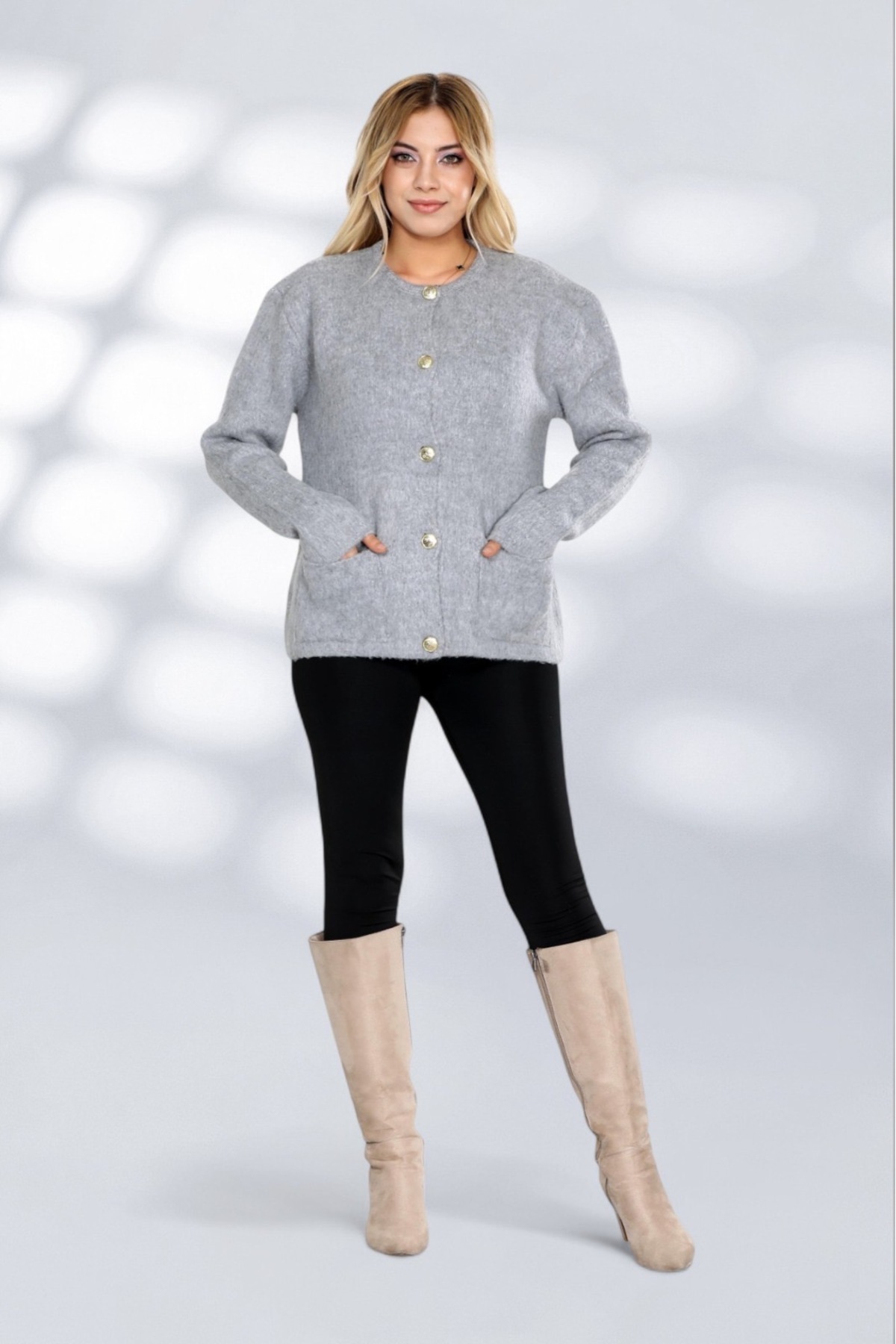 NEWCO-Stylish Knitwear Cardigan Model with Comfortable Fit Pockets and Large Button Detail Suitable for Daily Use 3