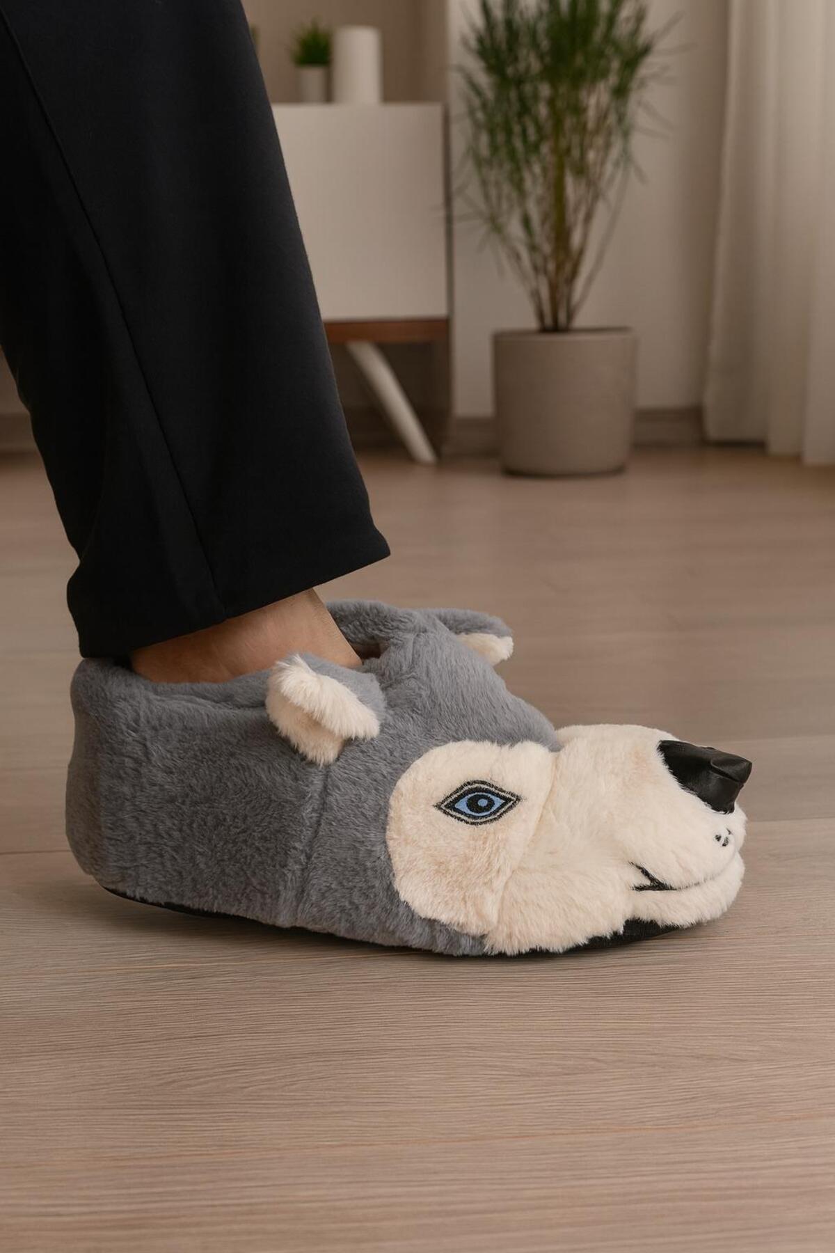 MODAONN Kurt Figürlü Peluş Panduf Ev Pandufu Unisex Panduf görsel 2