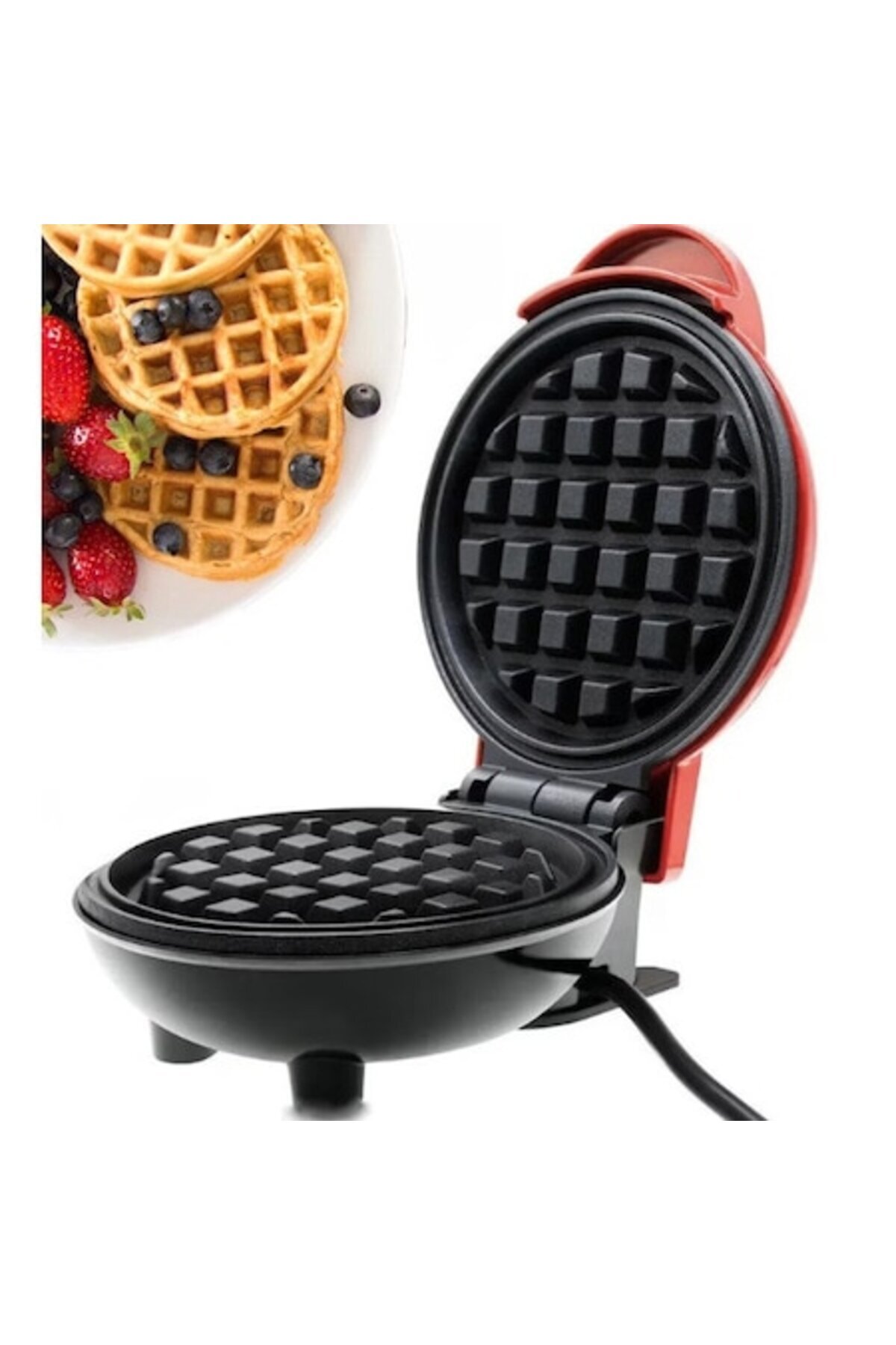 Rovitech-Mini Waffle Maker with non-stick plates, red 1
