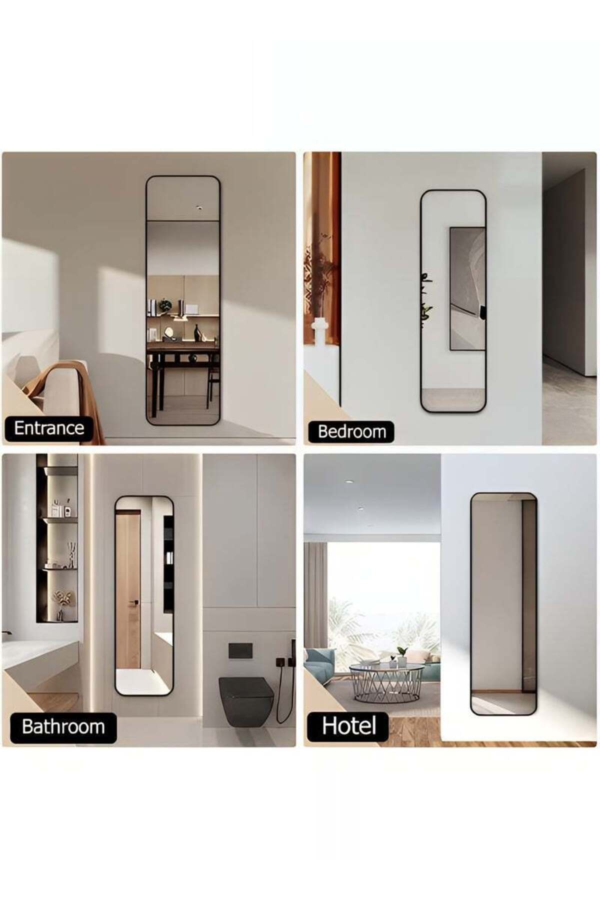 مرآة أرضية كاملة الطول بإطار معدني أسود وحامل - 12...