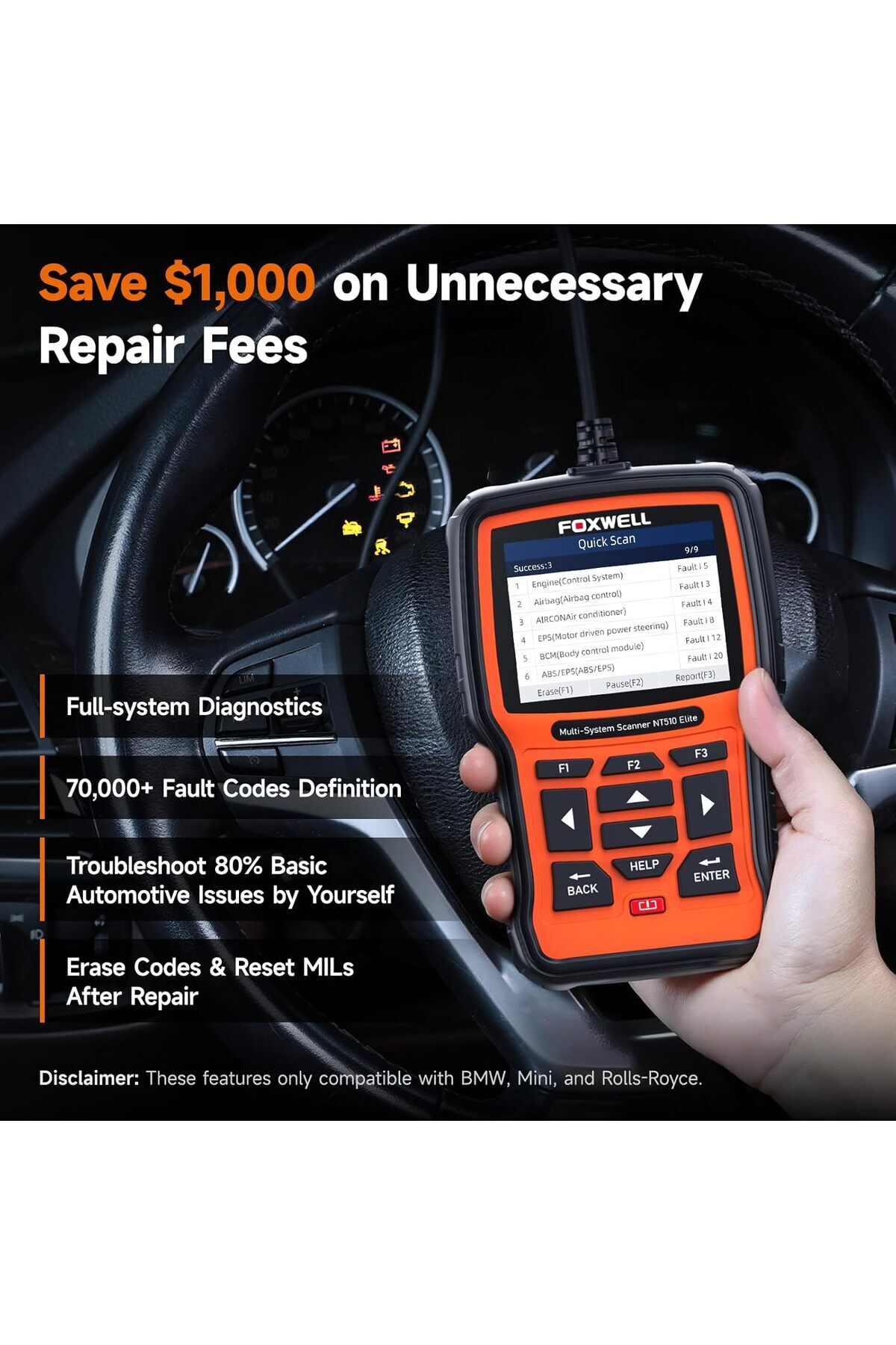 Foxwell-NT510 Elite Scan Tool fit for BMW Scanner Full Diagnostic Tool OBD2 Scanner 3