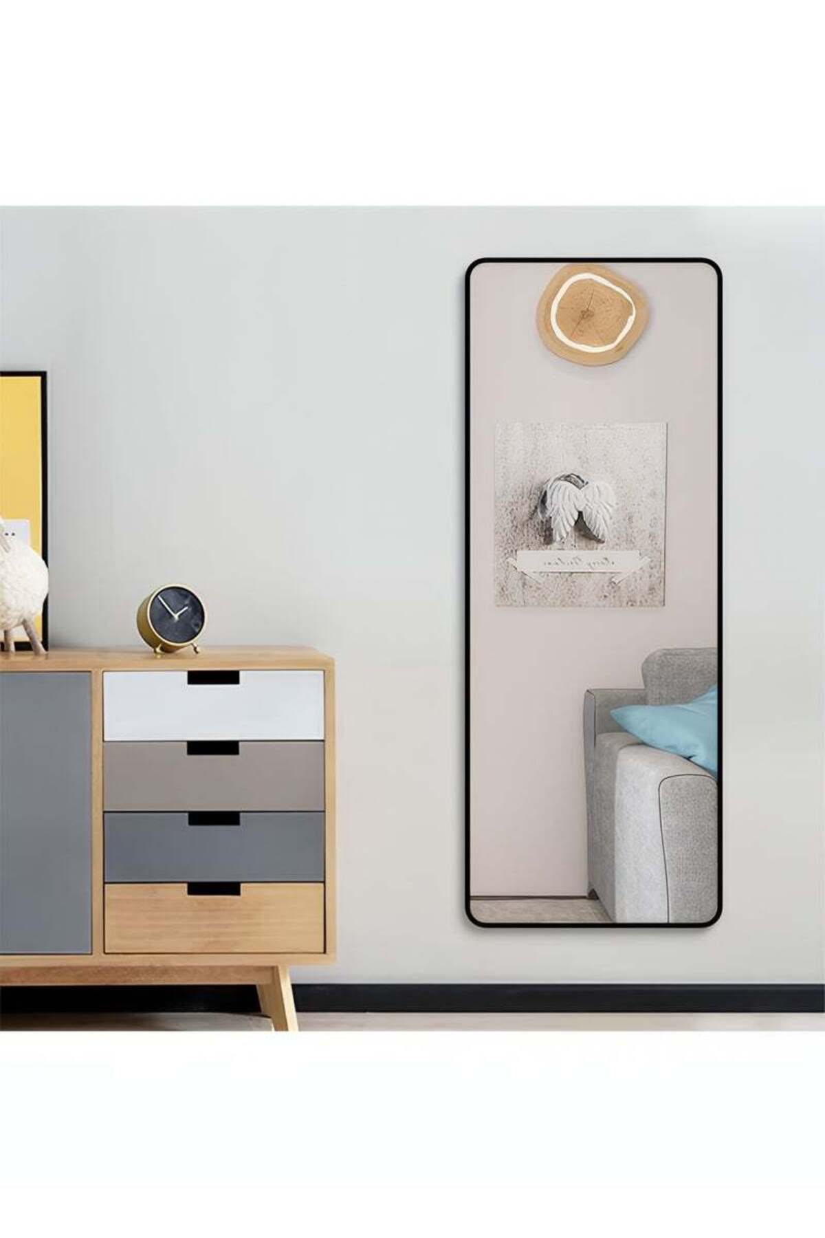 مرآة أرضية كاملة الطول بإطار معدني أسود وحامل - 12...