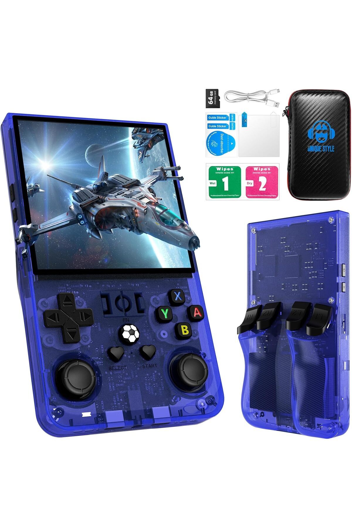 Shopi-R36MAX Retro Handheld Game Console, R36MAX with 4.0'' IPS Screen Linux System Built-in 64G TF Card 2 1
