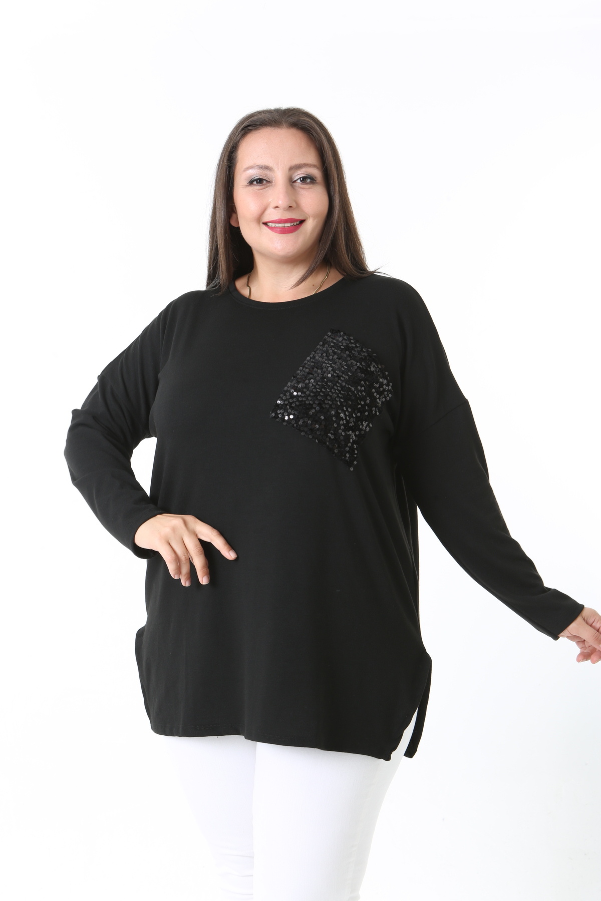 XL Modam-Black Lycra Viscose Plus Size Tunic with Sequin Details 5