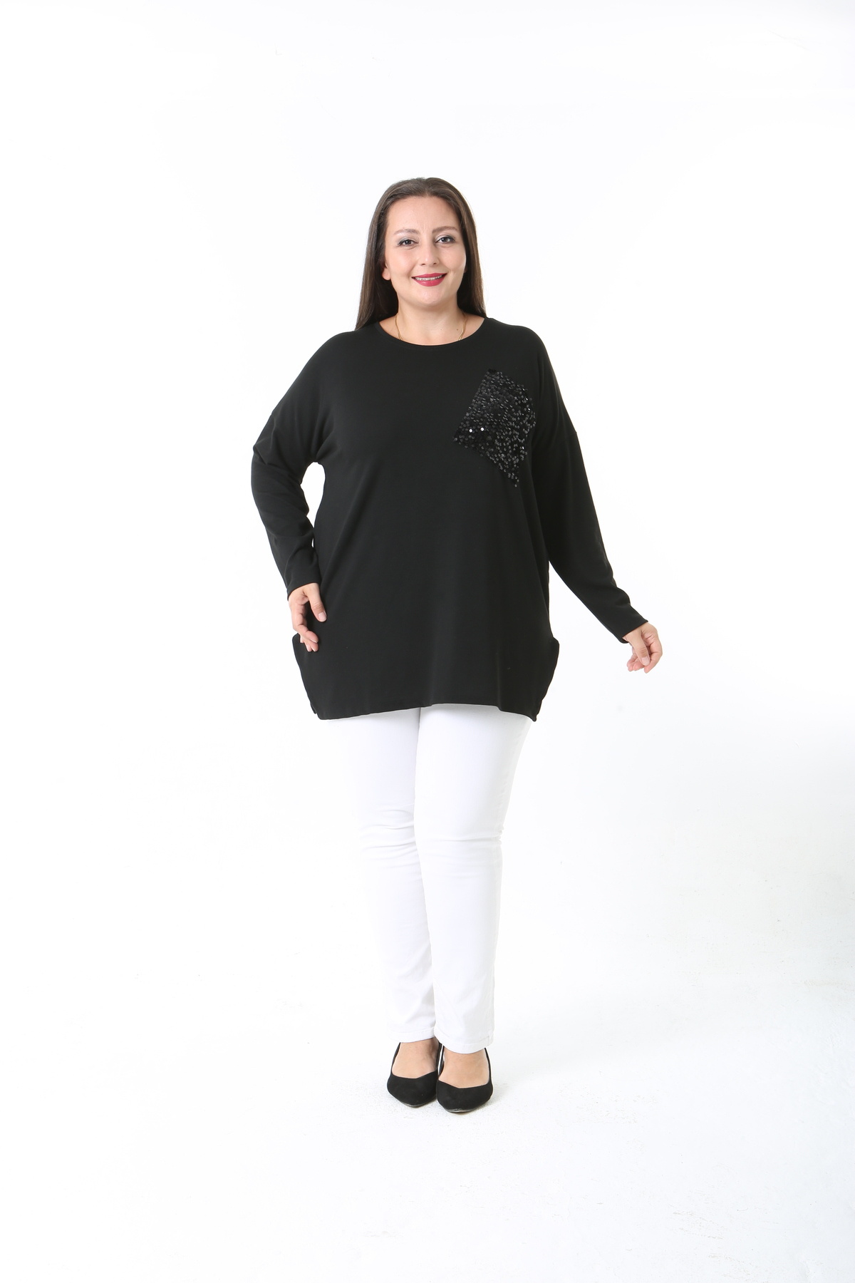 XL Modam-Black Lycra Viscose Plus Size Tunic with Sequin Details 1