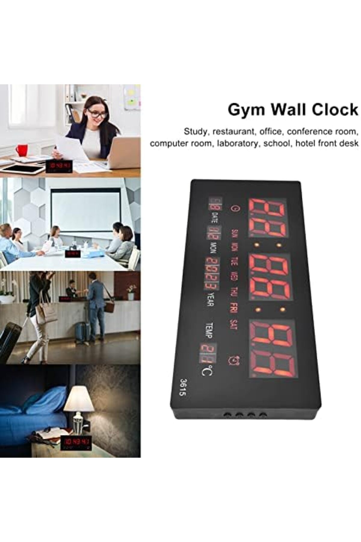 Shopi-DAUB Digital Wall Clock, Silent LED Large Display Digital Clock with Date and Day of Week & Indoor T 8