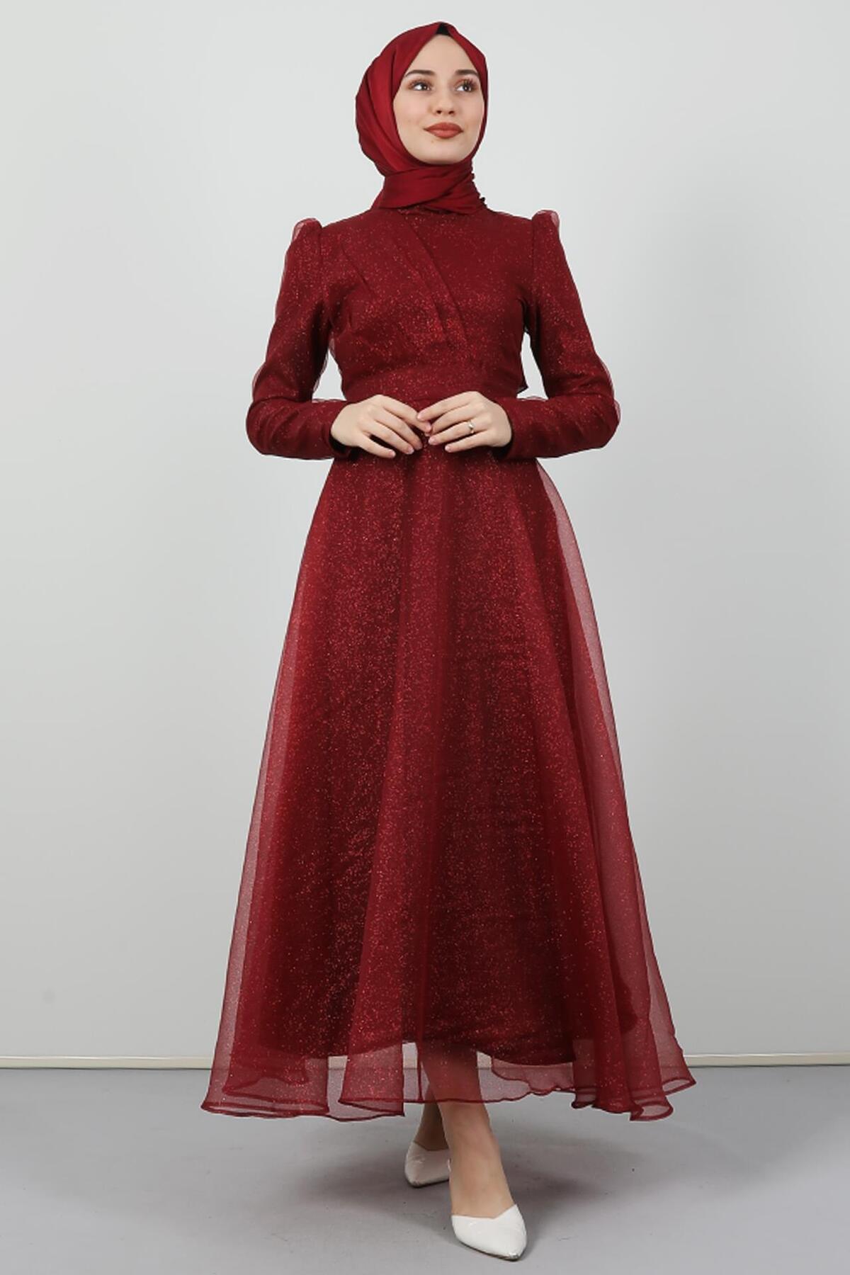 Alara Hijab Evening Dress - Claret Red