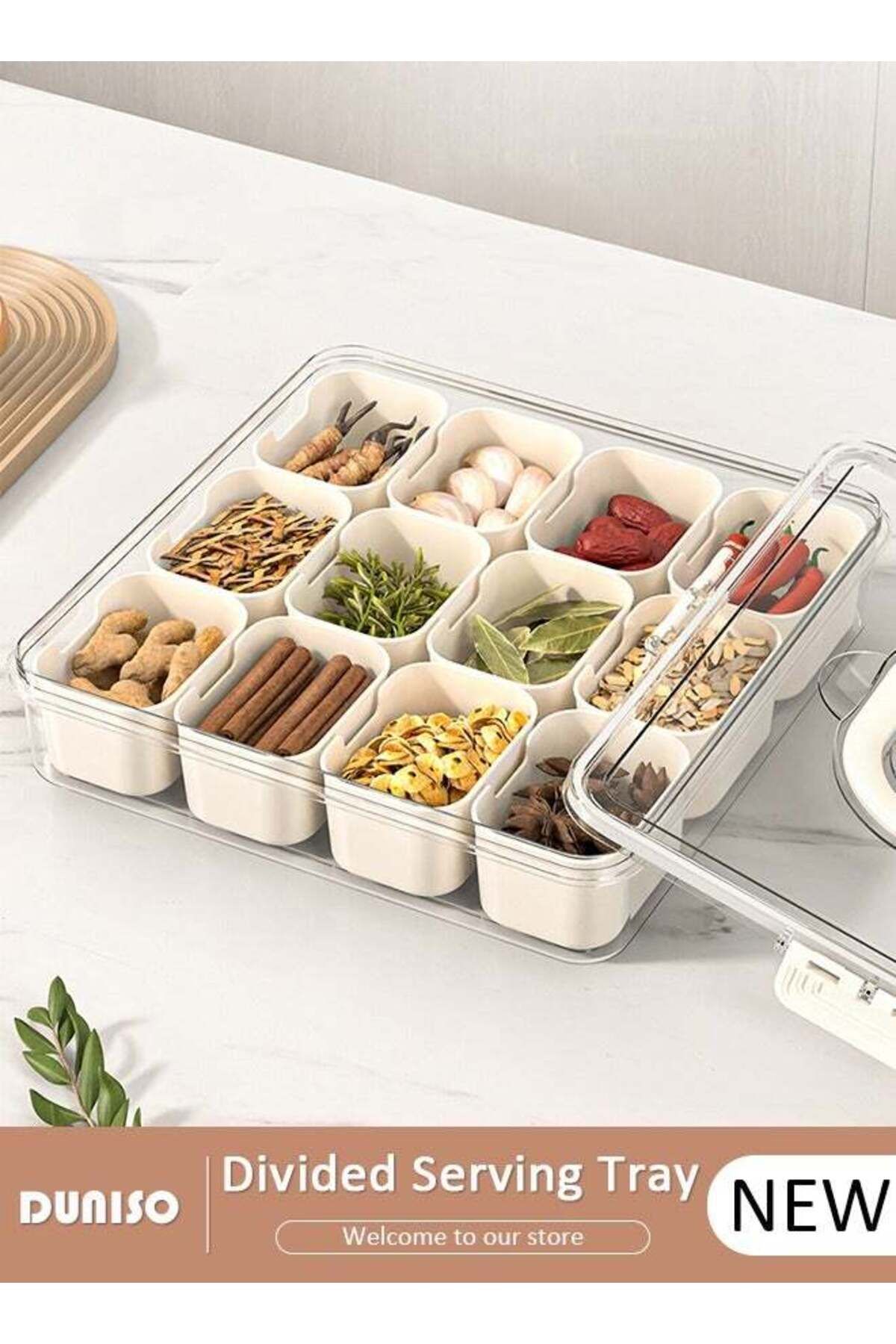 Generic-DUNISO Divided Serving Tray with Lid and Handle, Clear Portable Snack Box Container, Veggie Tray Fr 1