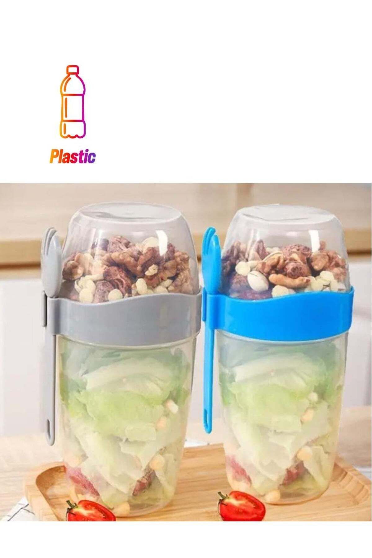 Generic-Premify Overnight Oats Jar Set Of 2 With Spoons, 1070Ml / 36Oz Reusable Plastic Breakfast Jars With 1