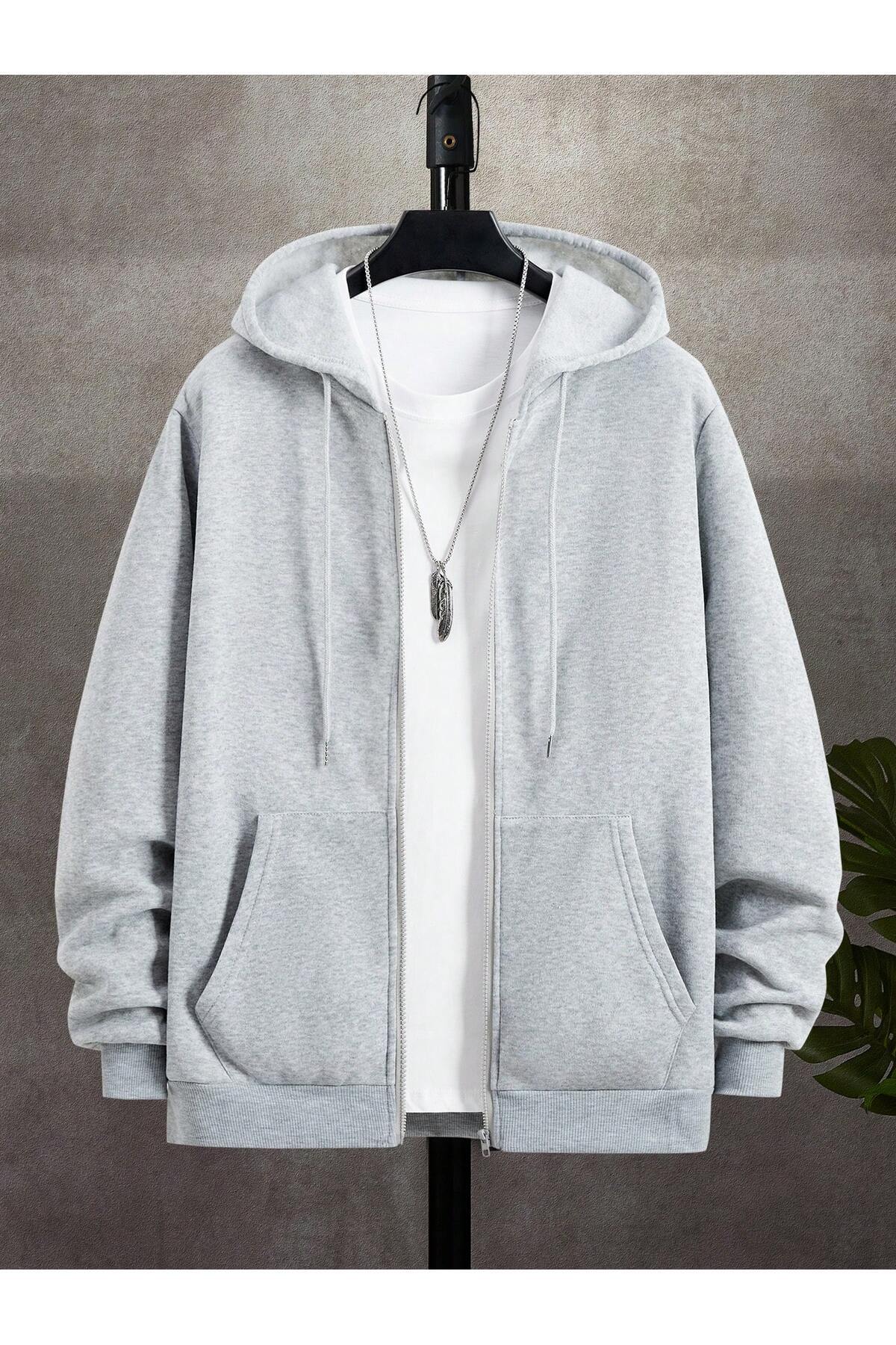 EYAX MODA UNISEX Fermuarlı Kapüşonlu Sweatshirt