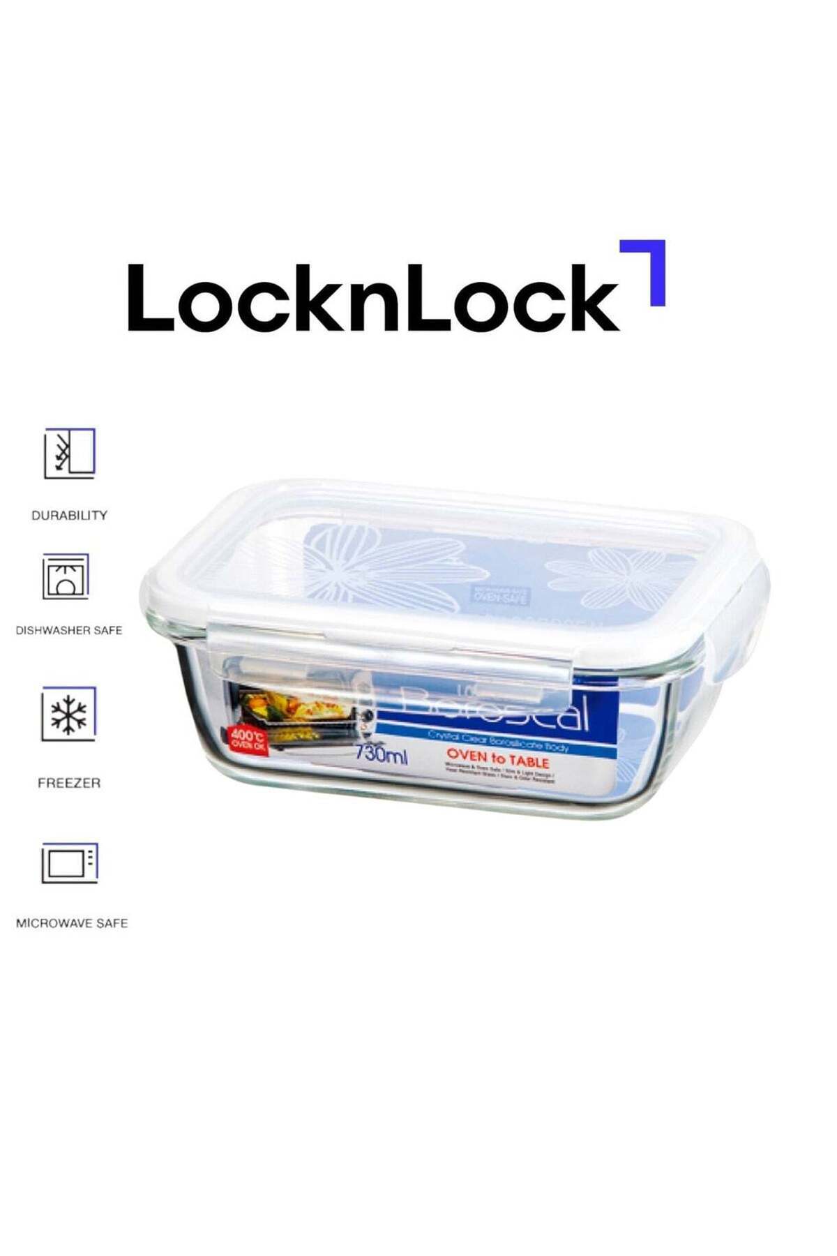 Generic-LOCK & LOCK LocknLock 730ml Oven-Safe Borosilicate Glass Rectangular Container with Airtight Lid - 1