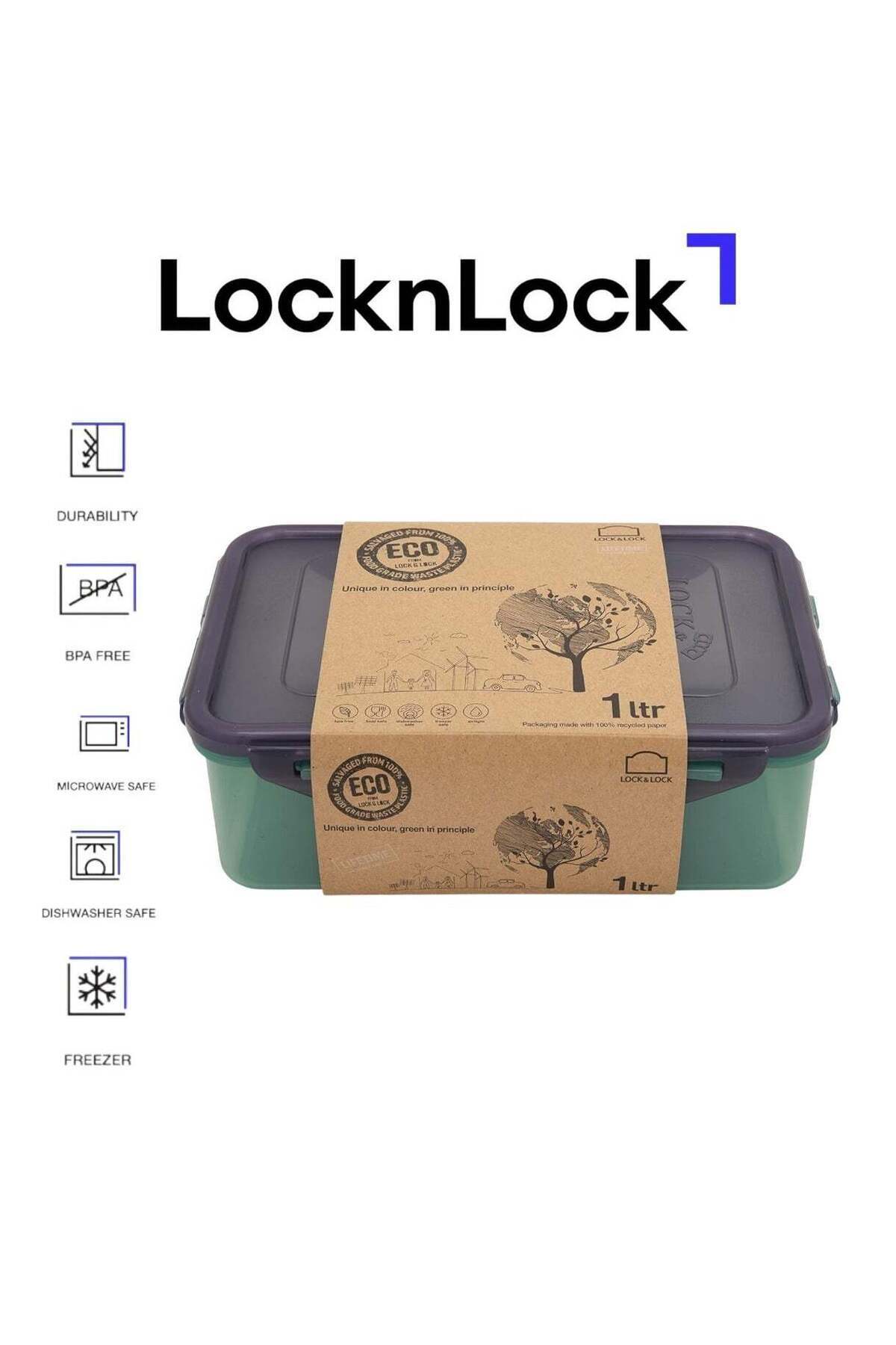 Generic-LOCK & LOCK LocknLock Eco-Friendly 1L Airtight Rectangular Food Container - Microwave, Freezer, and 1
