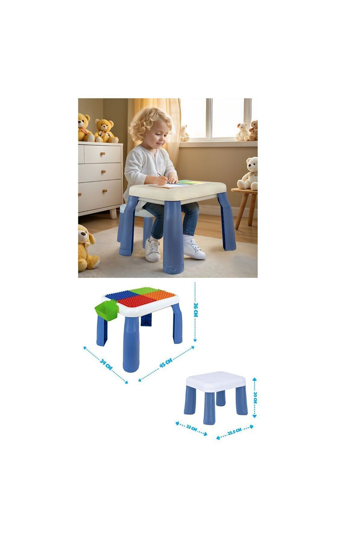 paraply URT035-002 BÜYÜK SANDALYELİ 64 PCS Bİ-BLOKS MASASI Kız Çocuk Erkek Çocuk Oyuncak Eğitici Oyuncaklar fotoğrafı 3 (önizleme)