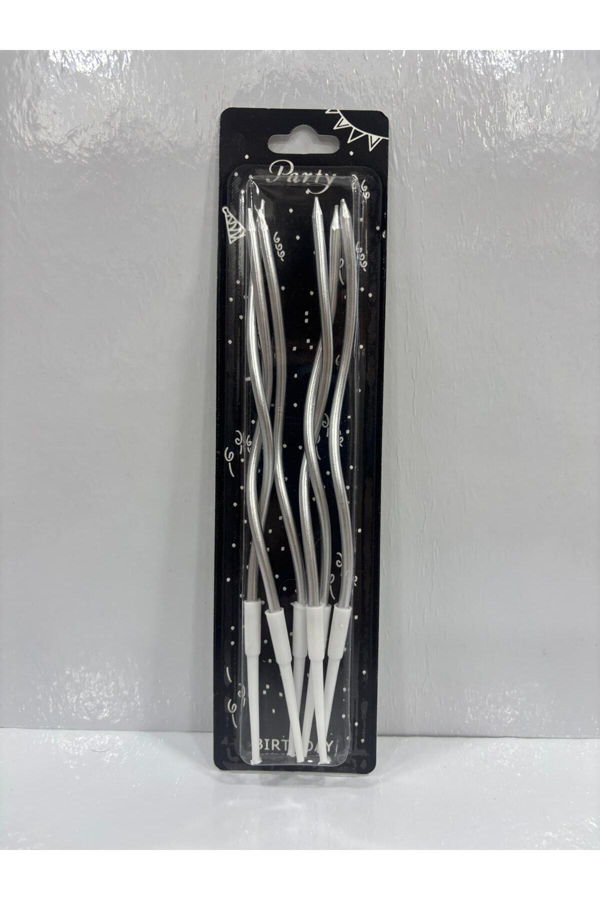 shop 6'lı KIVRIMLI GÜMÜŞ Doğum Günü Mumu 15CM Pasta Mumu Kıvrık Mum