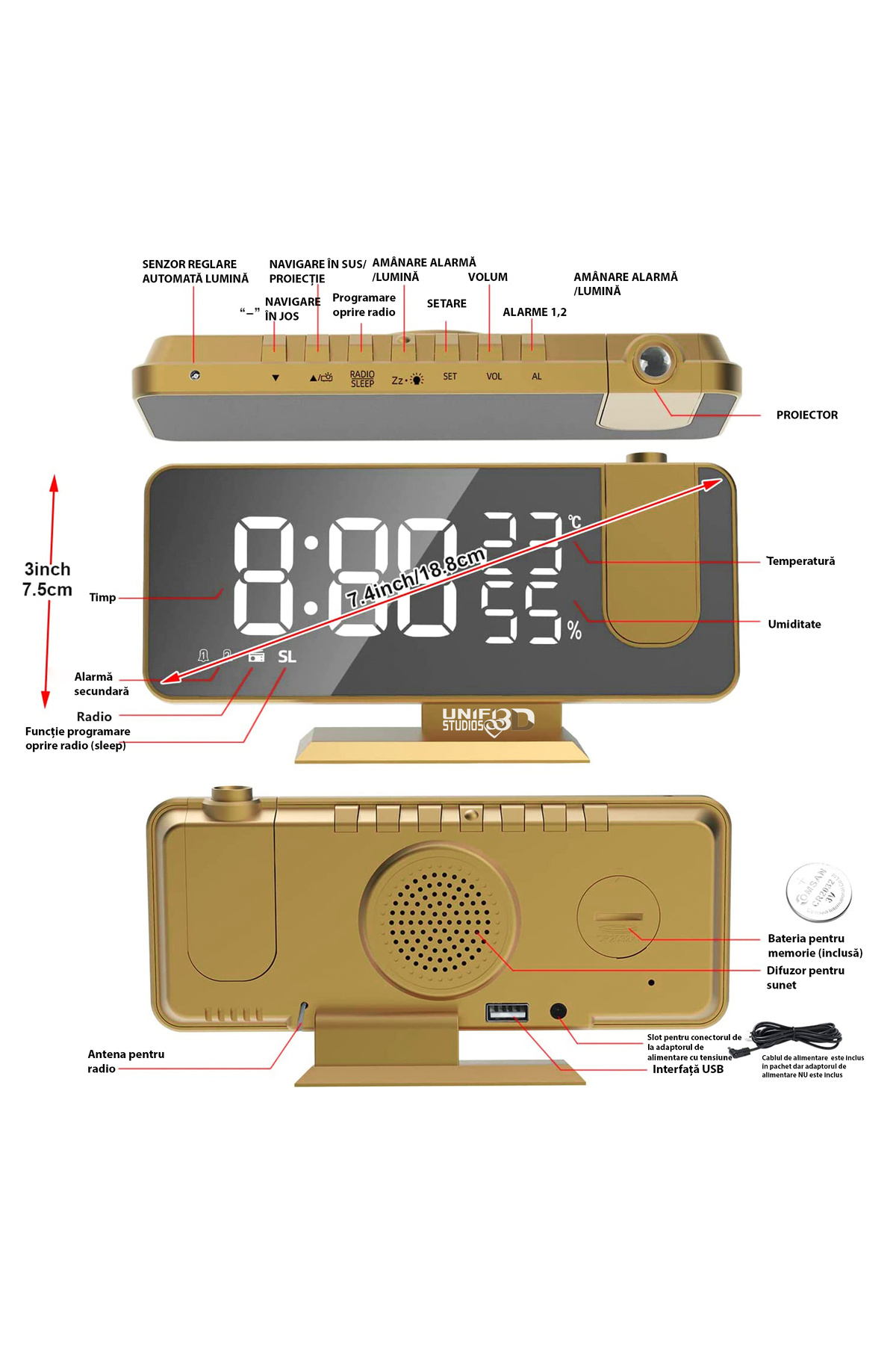Unified Studios-Multifunctional LED Clock with Ceiling Projection 2