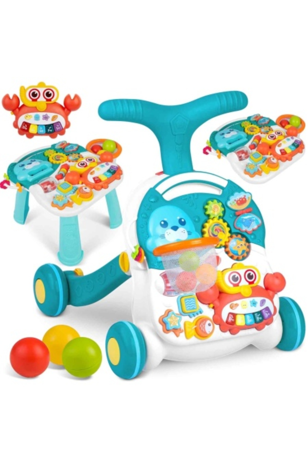 Ricokids-Interactive 4-wheel walker, convertible into an interactive activity table, 3 1