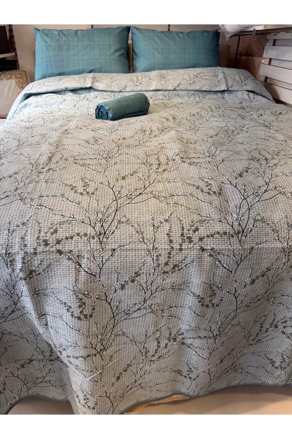 ŞENER HOME-Sprout Patterned Sheet Elastic Double Pique Set 1