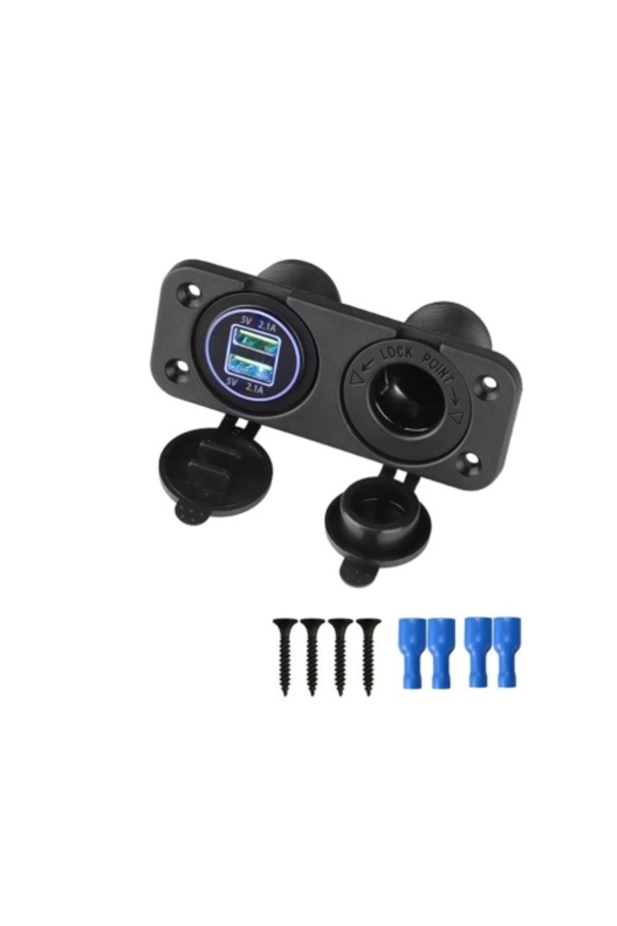 DELUXETUNING-Universal dashboard mount panel with 2 USB chargers and 12V cigarette lighter socket 1
