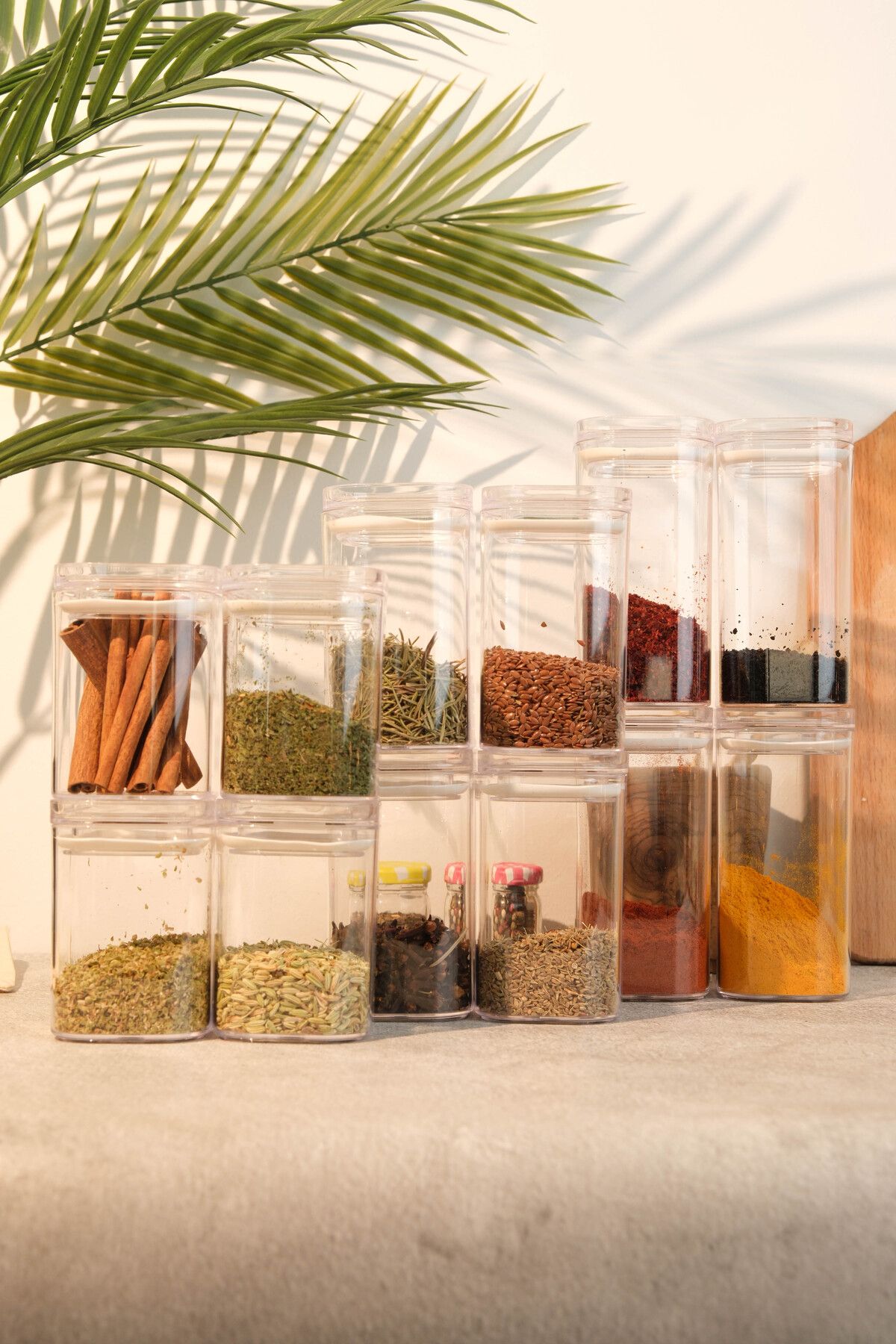 AYEM HOME-Set of 12 Vacuum Covered Spice Jars - 4*200ml, 4*250ml, 4*200ml - Storage Container with Label Gift 1