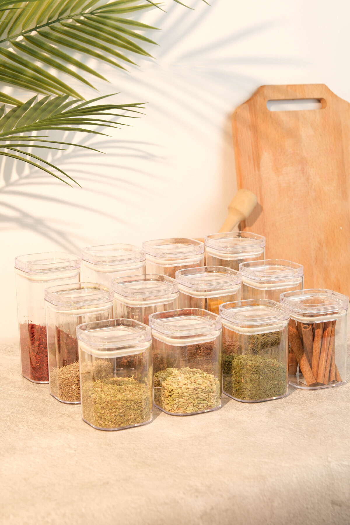 AYEM HOME-Set of 12 Vacuum Covered Spice Jars - 4*200ml, 4*250ml, 4*200ml - Storage Container with Label Gift 5