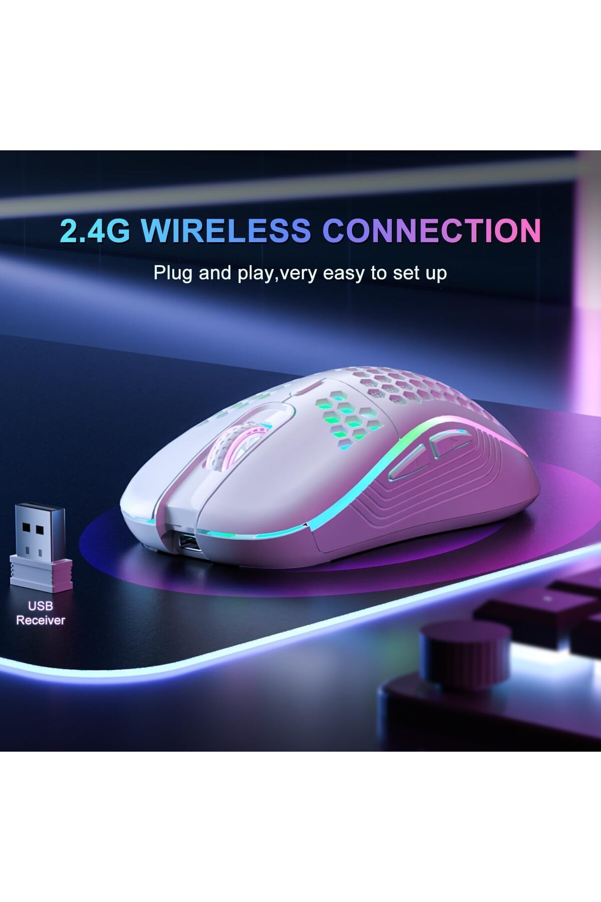 erorex-Wireless Mouse Wireless Gaming Mouse Rechargeable Pc Mouse Rgb Backlight 6 Buttons Adjustable 3