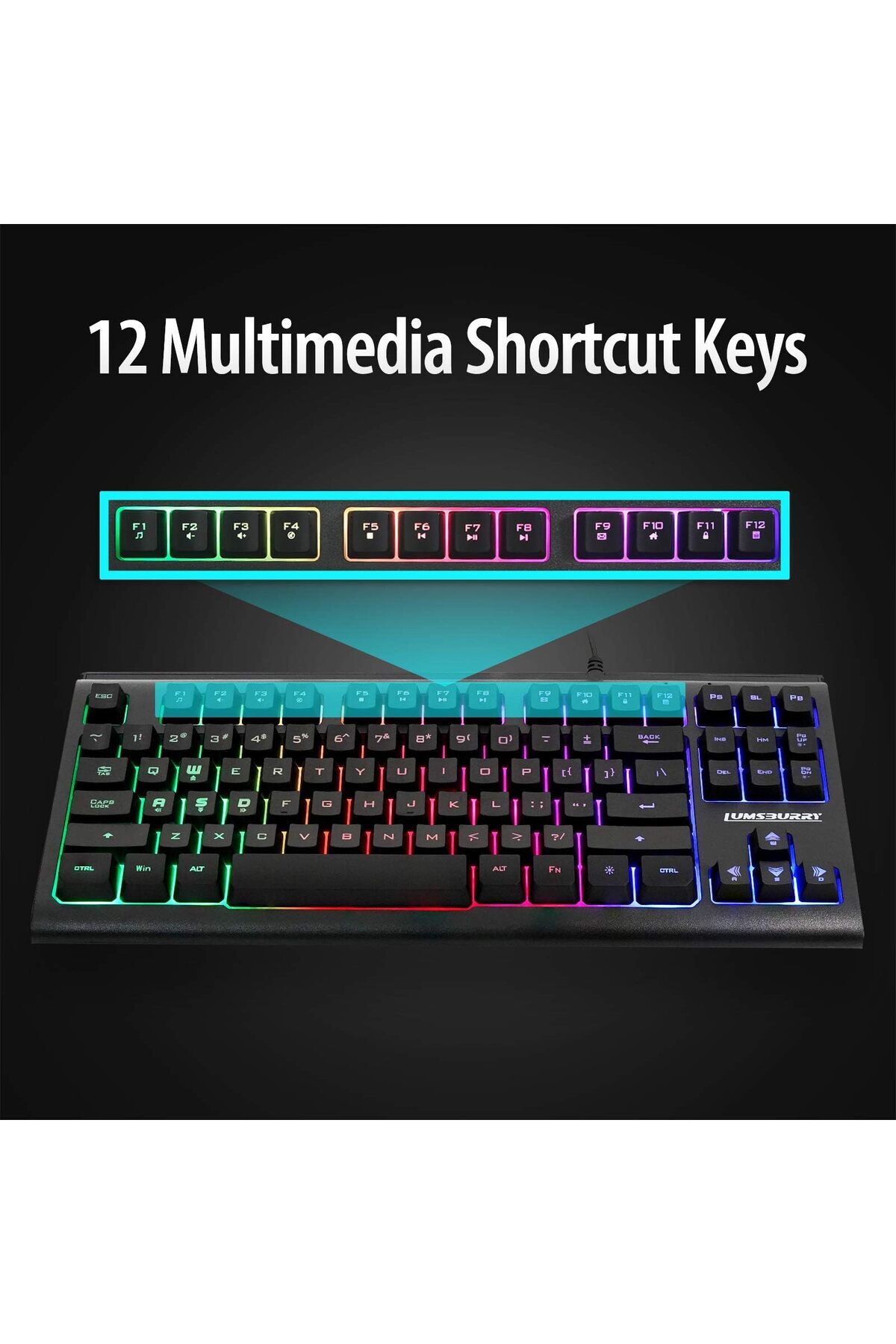 erorex-Rainbow Led Backlit 87 Keys Gaming Keyboard Compact Keyboard 12 Multimedia Shortcut Keys Usb Wired 4