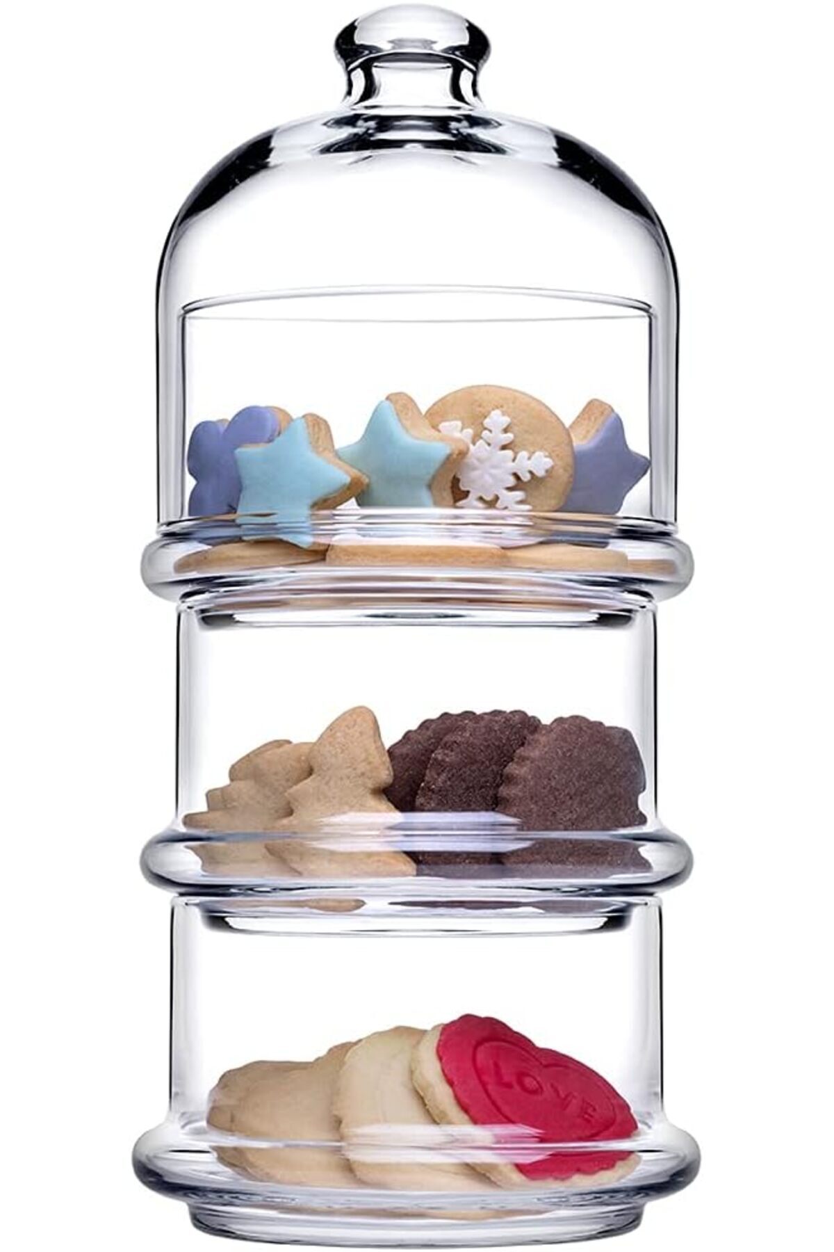 erorex-3 Layer Stackable Service Bowl Set Dome Lids | Set 3 Transparent Glass Containers | Elegant & Space 2