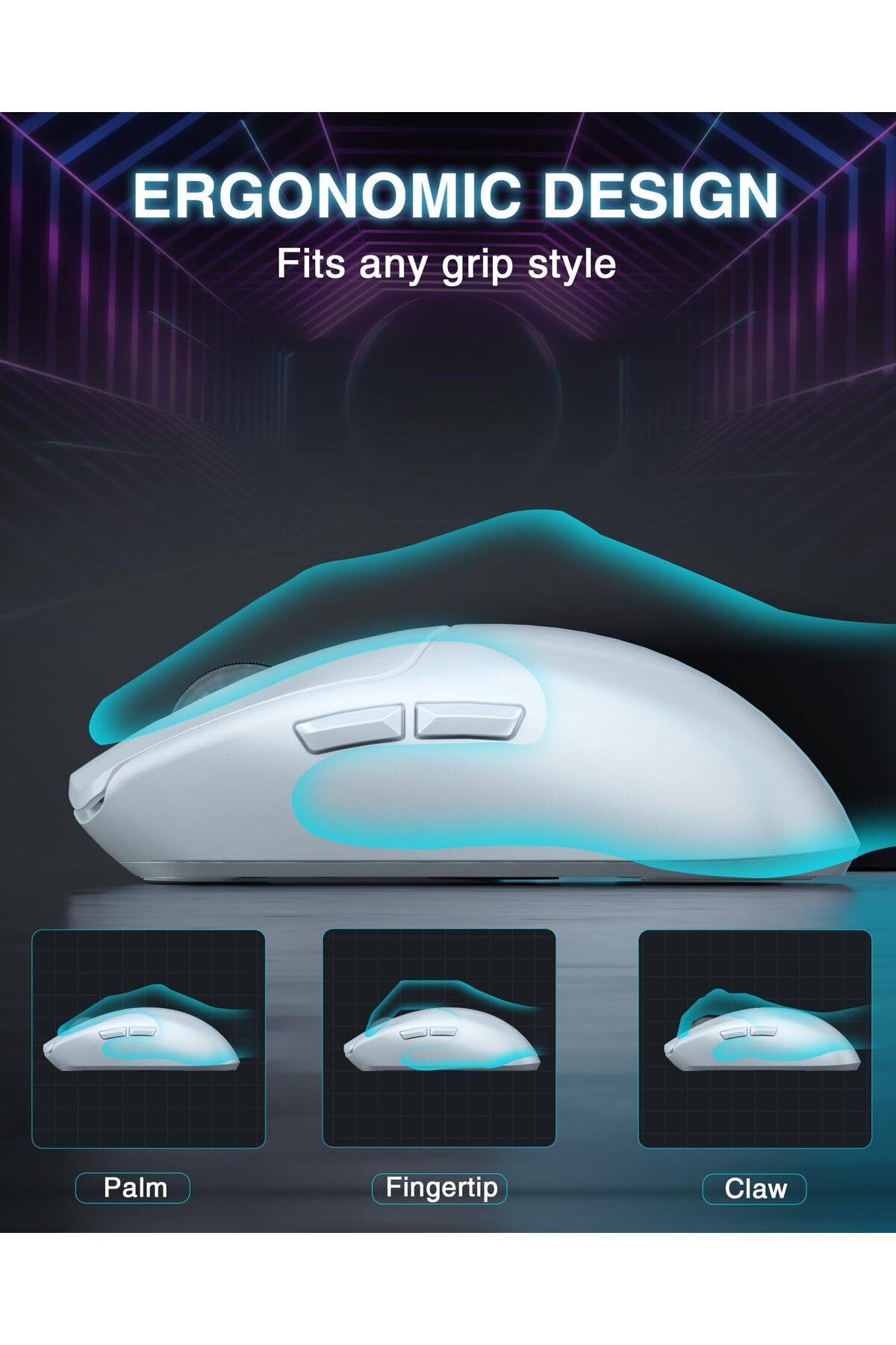 erorex-Sc580 Wireless Gaming Mouse 2.4 Ghz/Usb C/Bt Wireless Gaming Mouse 12000 Dpi 6 Programmable Buttons 7
