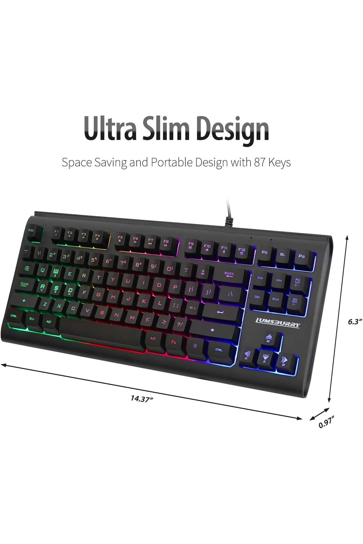 erorex-Rainbow Led Backlit 87 Keys Gaming Keyboard Compact Keyboard 12 Multimedia Shortcut Keys Usb Wired 5