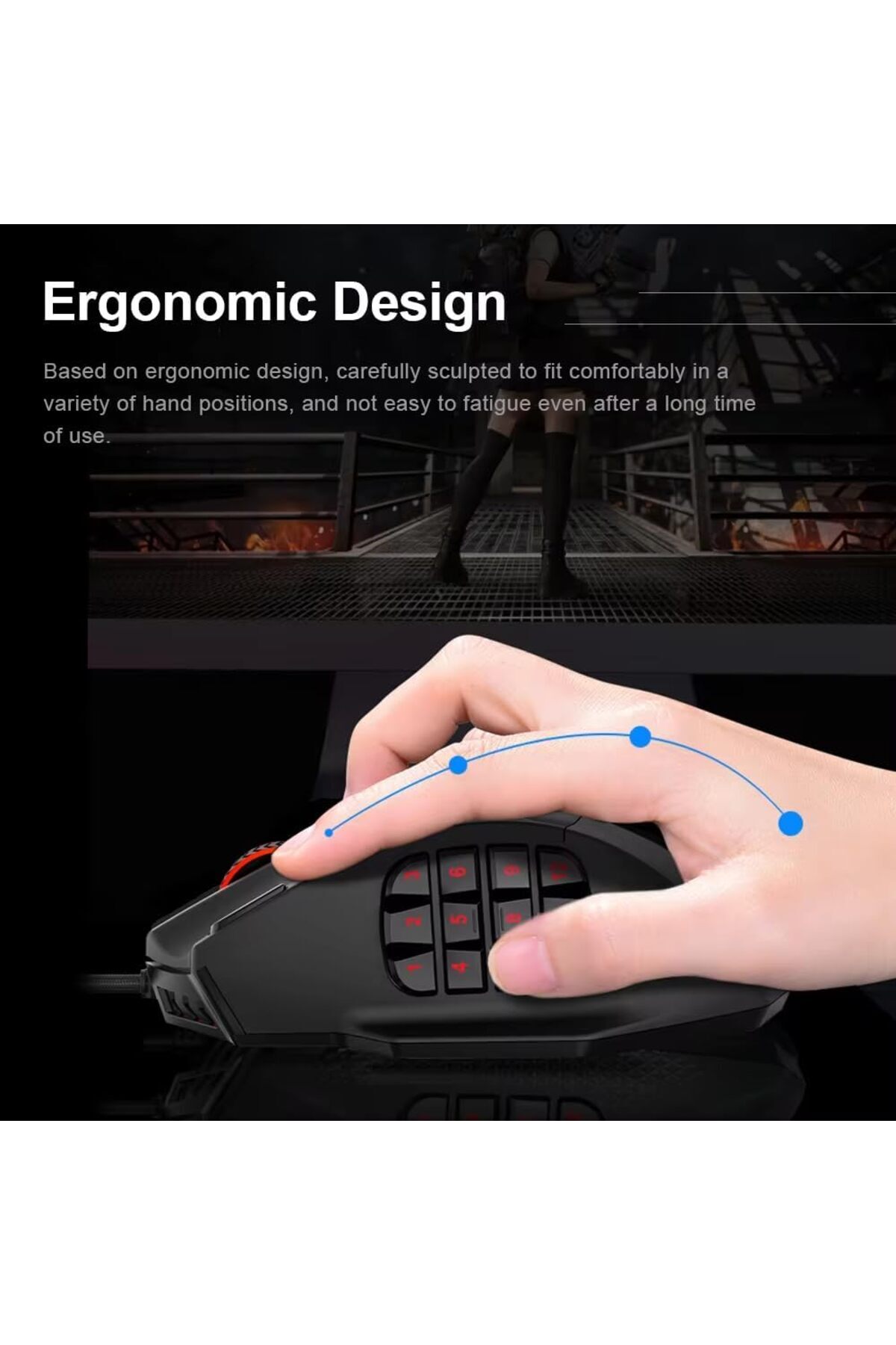 erorex-ماوس ألعاب سلكي يوسو X 39 بمنفذ USB مزود بـ 19 زرًا، فأرة بصرية قابلة للبرمجة بدقة 16400 نقطة في البوصة، Paw3327 4