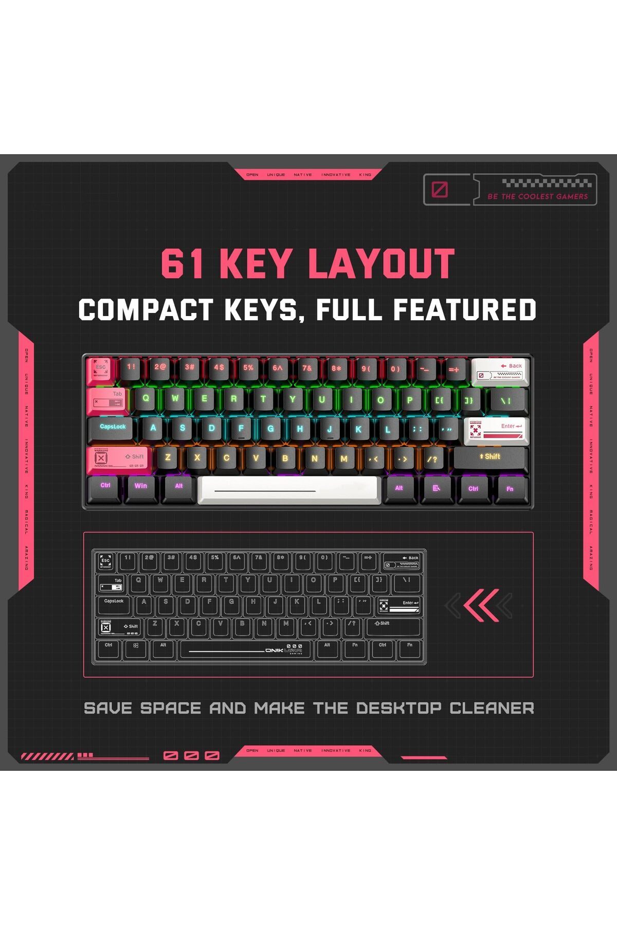 erorex-Rgb Wired Mechanical Gaming Keyboard 61 Keys Led Backlit Keyboard Ip54 Waterproof 1.2M Usb Wired 4