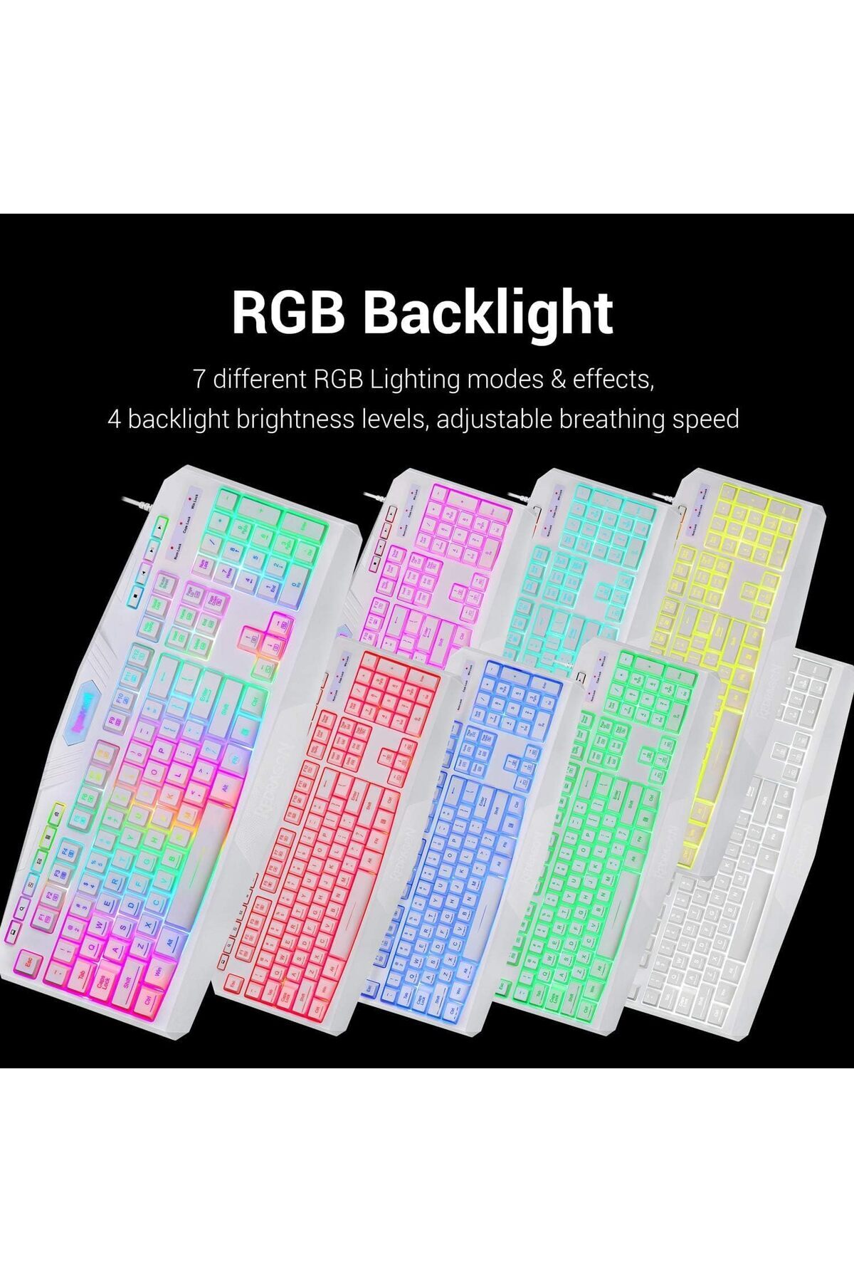 erorex-لوحة مفاتيح ألعاب سلكية S101 بإضاءة خلفية RGB ومفاتيح وسائط متعددة مع مسند للمعصم وفأرة بإضاءة خلفية حمراء بدقة 3200 نقطة في البوصة 5