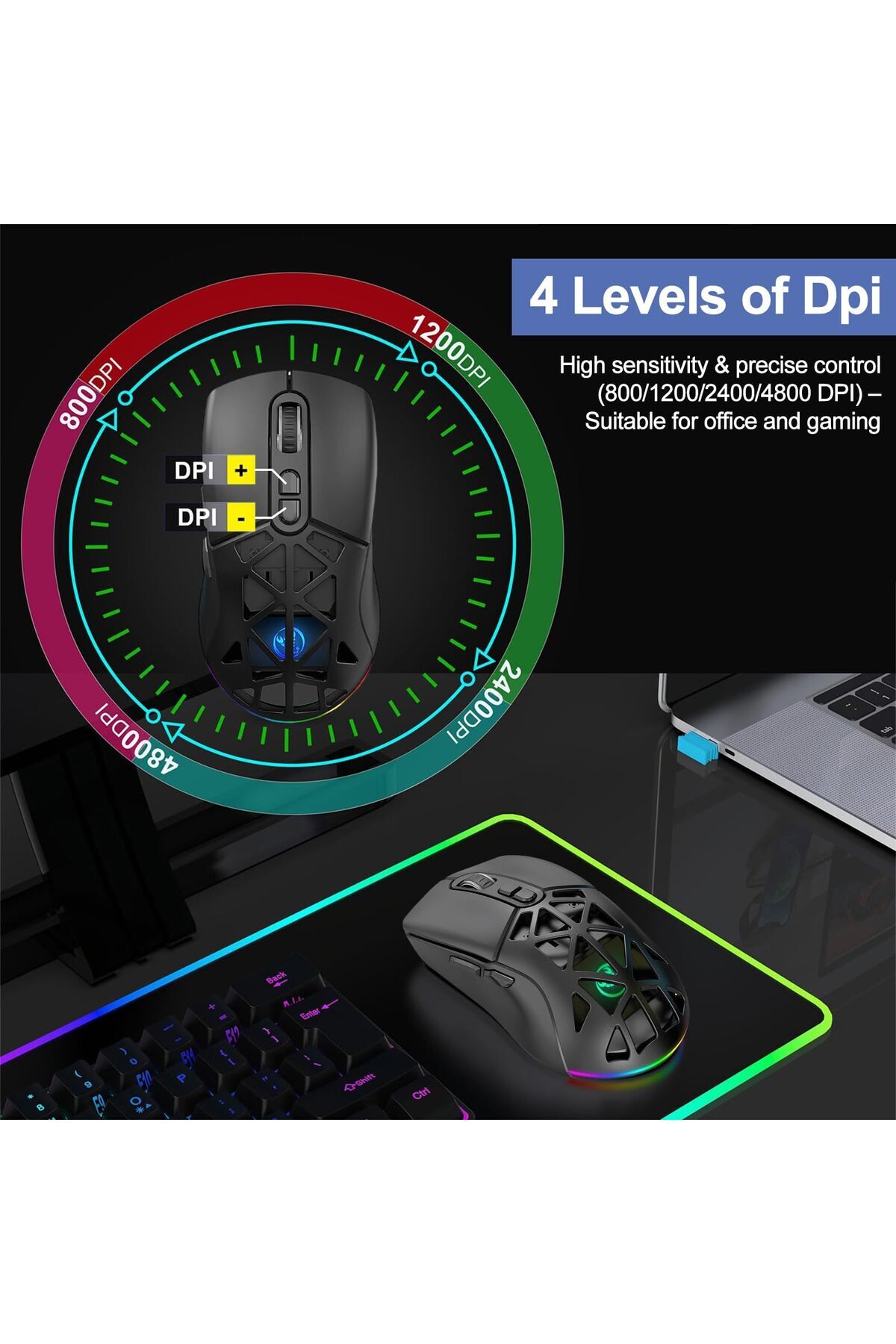 erorex-Wireless Gaming Mouse Bt5.1 + 2.4G Dual Mode & 7 Button Gaming Mouse & Usb Receiver ماوس قيمنق 7