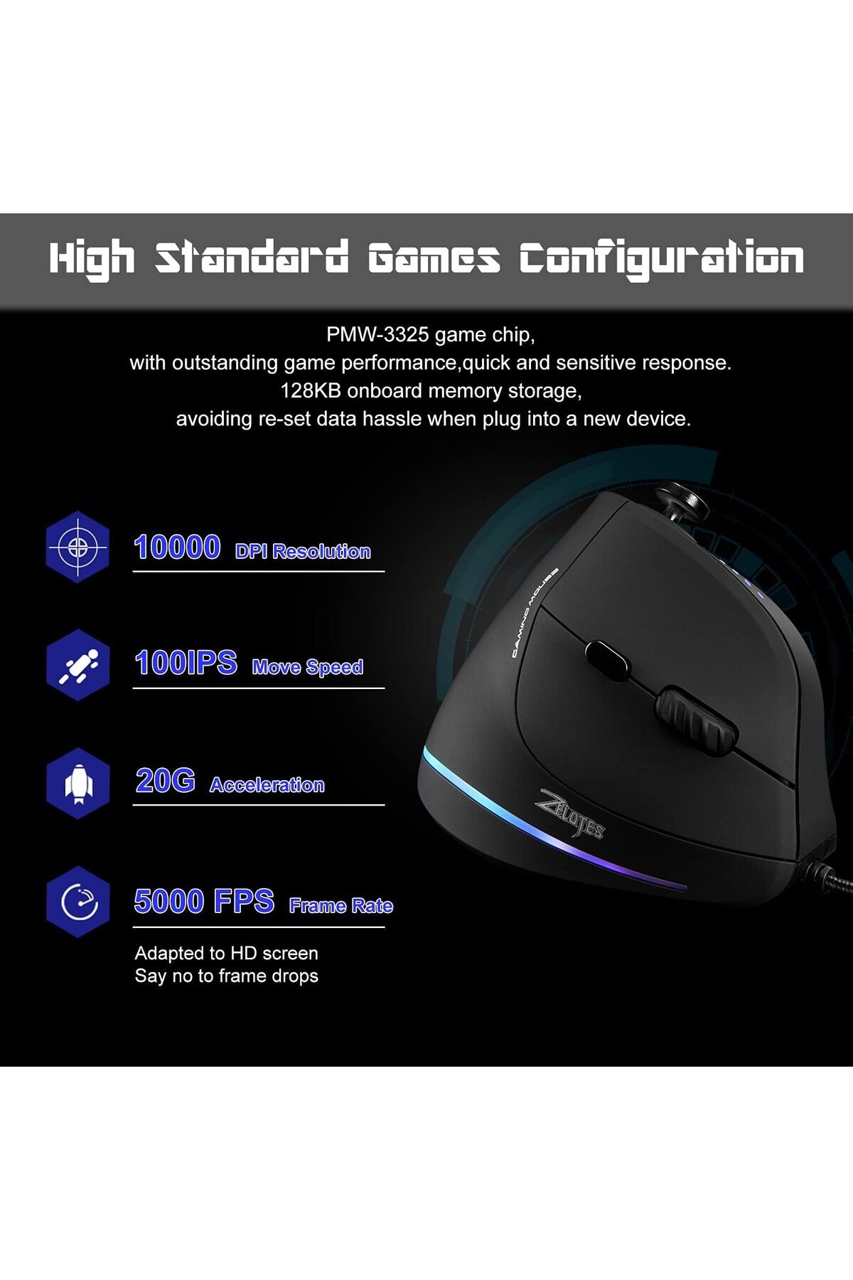 erorex-Gaming Mouse 5 D Rocker Ergonomic Mouse 10000 Dpi/11 Programmable Buttons Rgb Vertical Gaming Mice 4