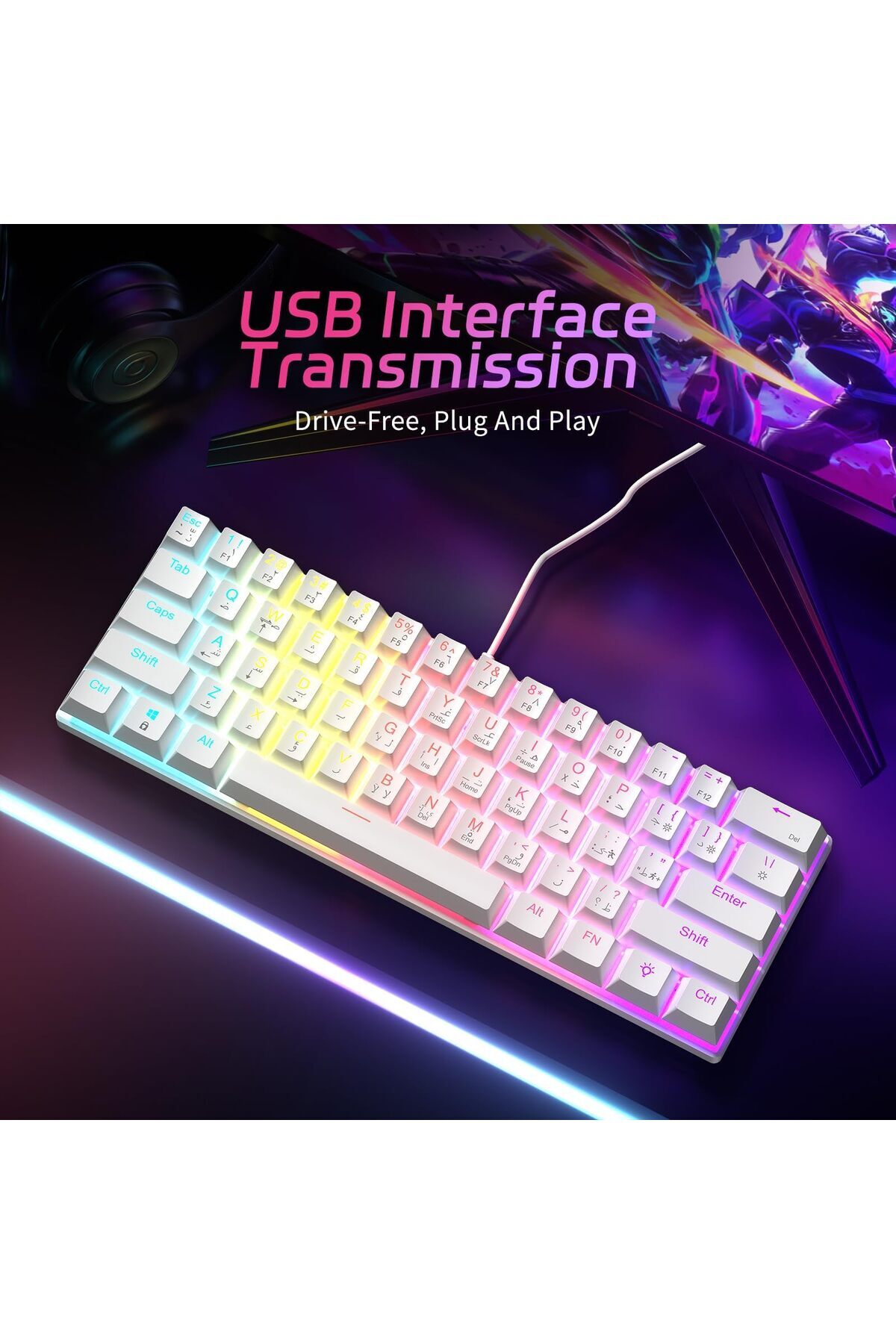 erorex-61 Key Mechanical Keyboard Red Axis Hybrid Light Compact Mini Wired Keyboard Supports English 5