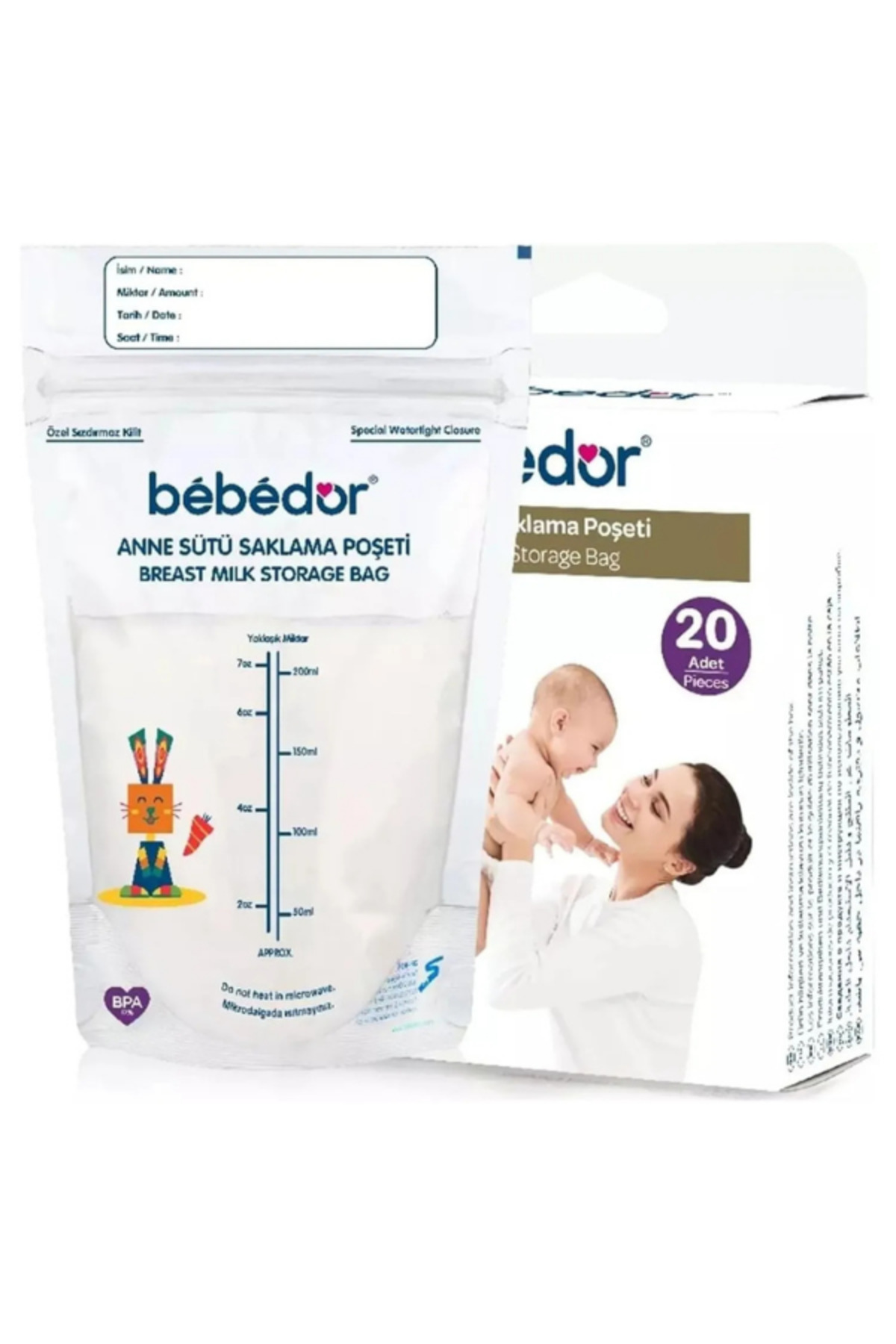 Bebedor Anne Sütü Saklama Poşeti 200 ml 20LI (4 Kutu) fotoğrafı 3 (önizleme)