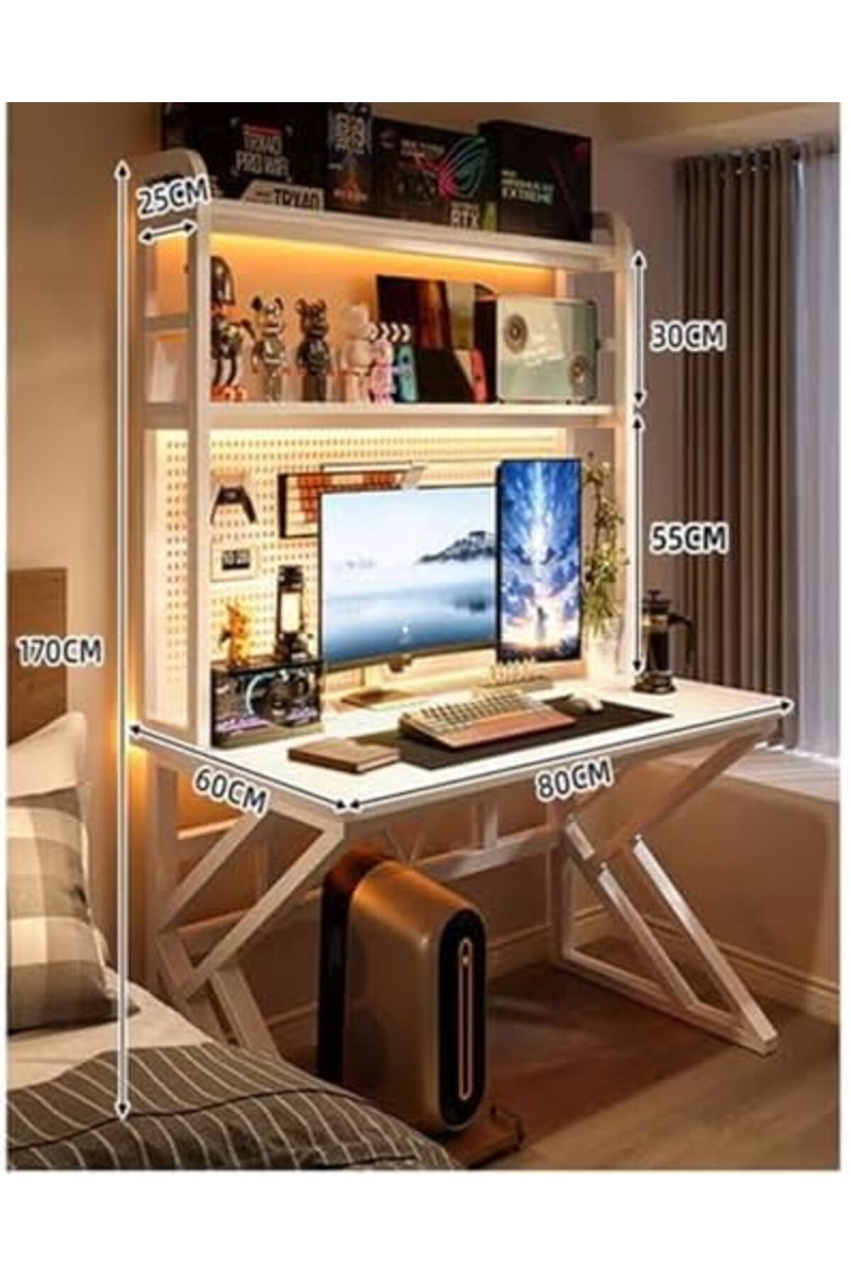 NKX-Computer Tables with Shelves for Organized Productivity White Frame with Hole Board 3