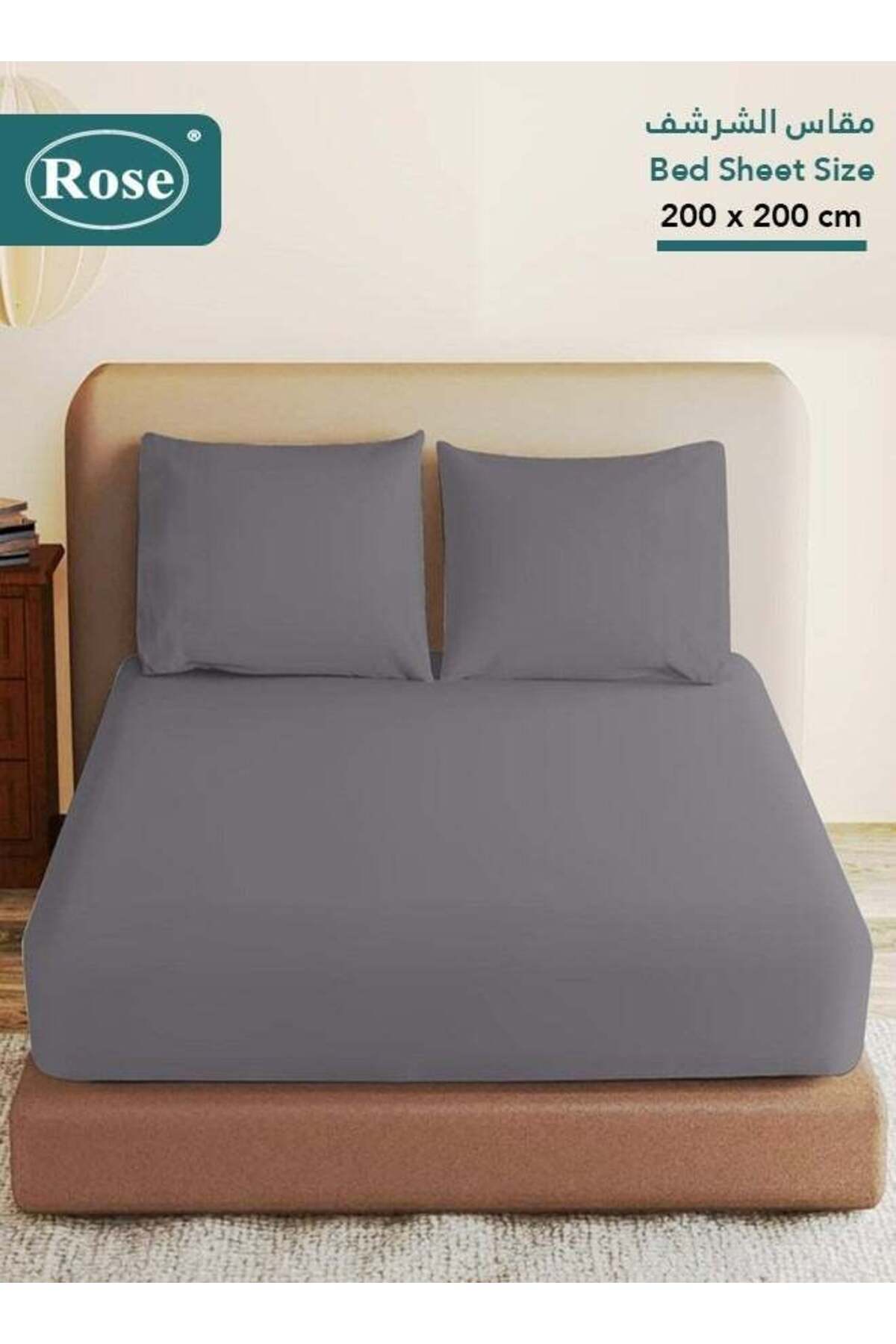 Rose-Luxurious Plain Fitted Sheet with Deep Pockets and Pillow Cases, Bed Sheet 3-Pieces Set, Soft & 1