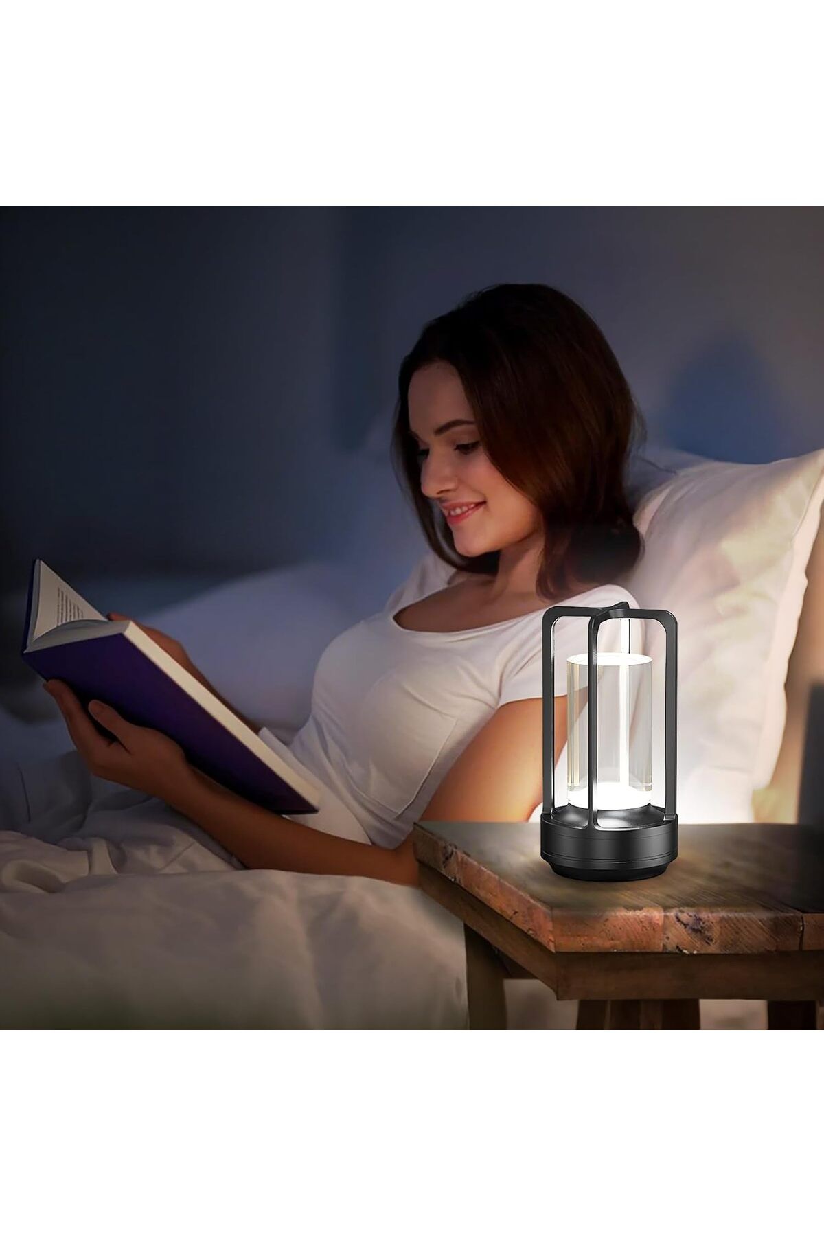 Taimi-Rechargeable Cordless LED Lamp,3-Colour Infinitely Dimming Battery Powered Small,Black 6